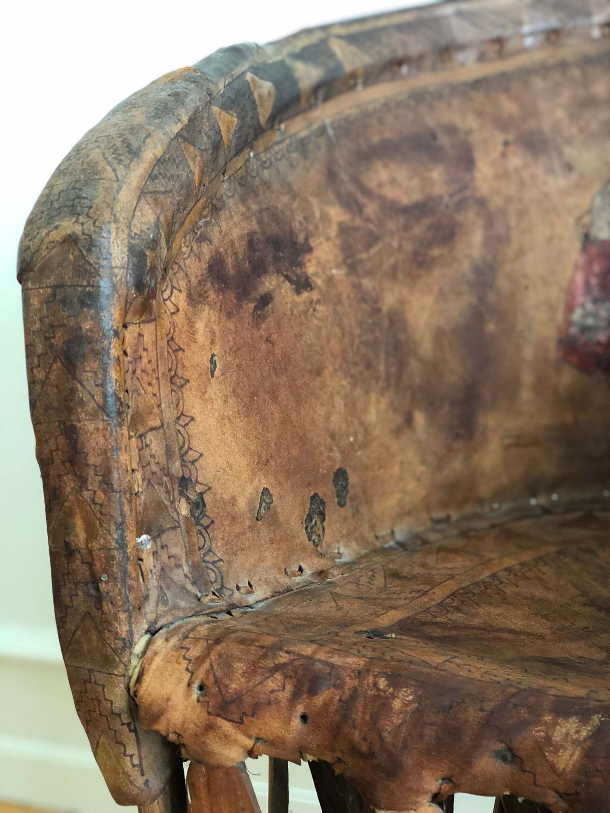 Mexican Equipale Folk Art Chair With Hand Painted Scene 1930s photo for sale