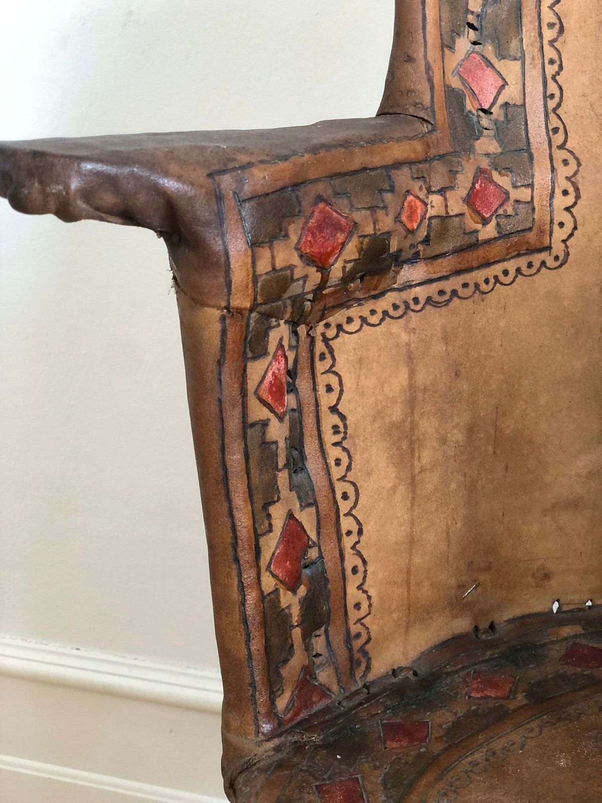 Mexican Equipale Folk Art Chair With Hand Painted Bullfight Scene 1930s photo buy