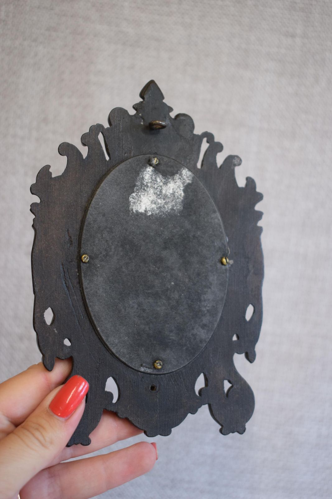 photo for sale Victorian French Antique Black Photo Frame With Lace Canivet Holy Card Vulcanite Wall Frame