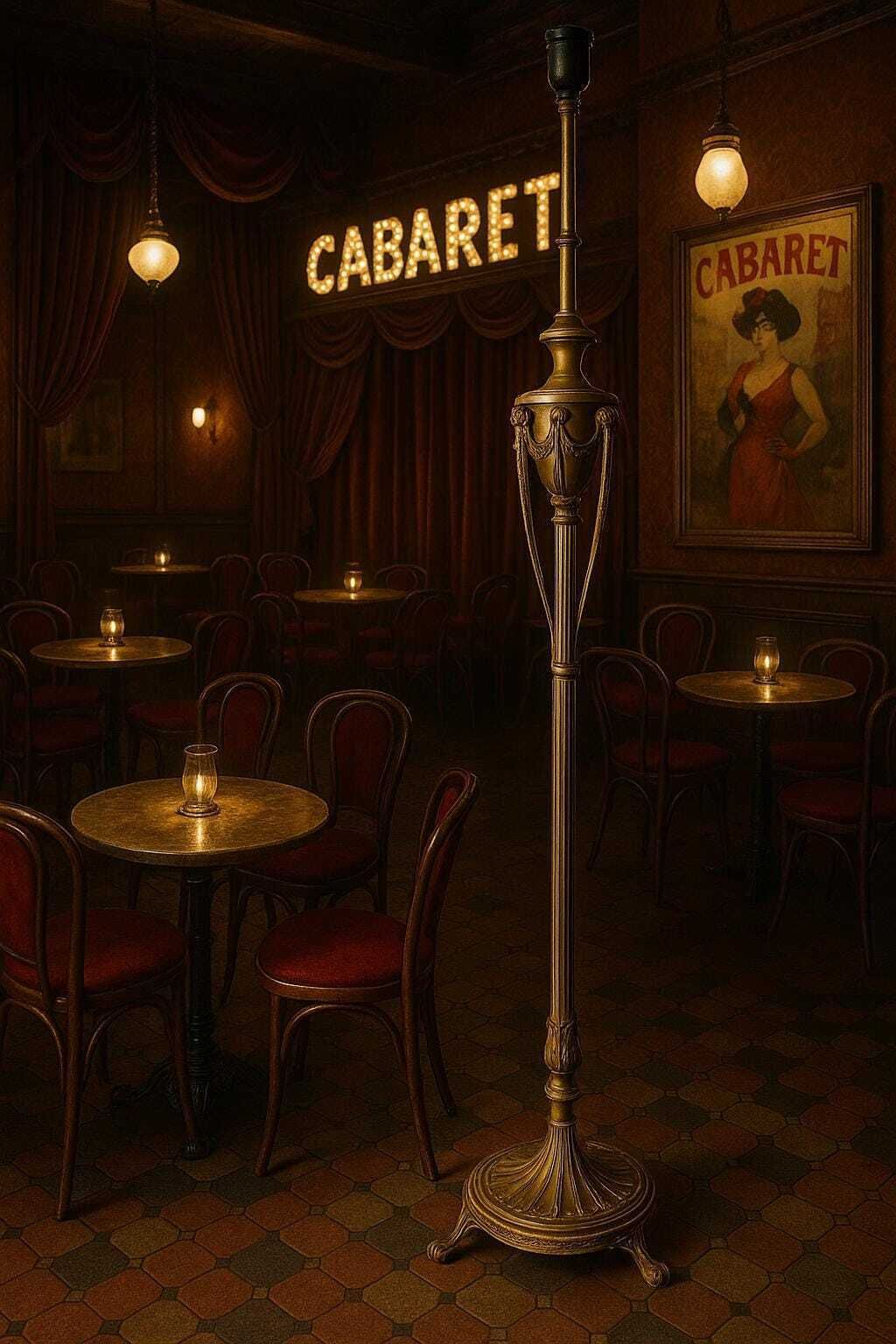 1900s Bronze Ram Head Floor Lamp, Parisian Cabaret Decor, Art Nouveau Light, France Louis XVI Style