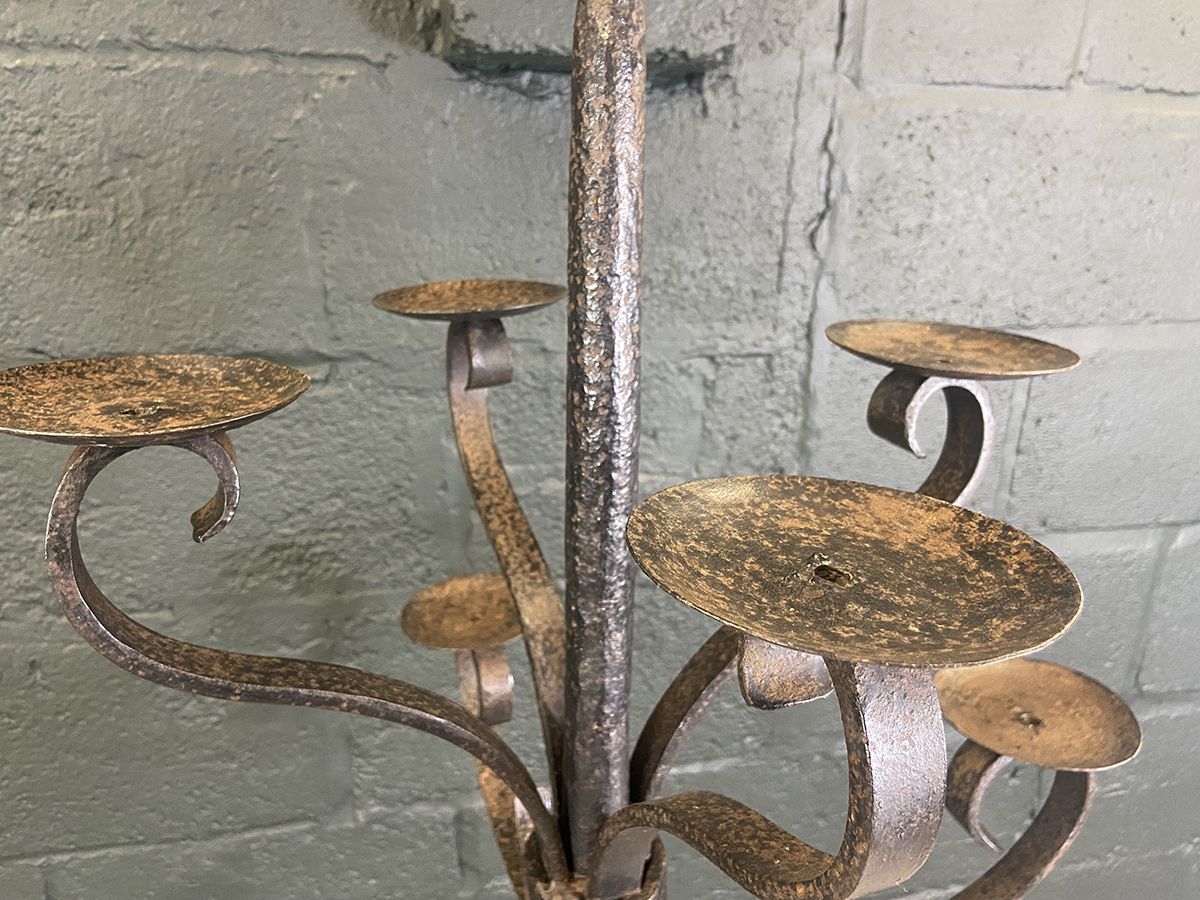 French Antique Wrought Iron Candle Chandelier photo for sale