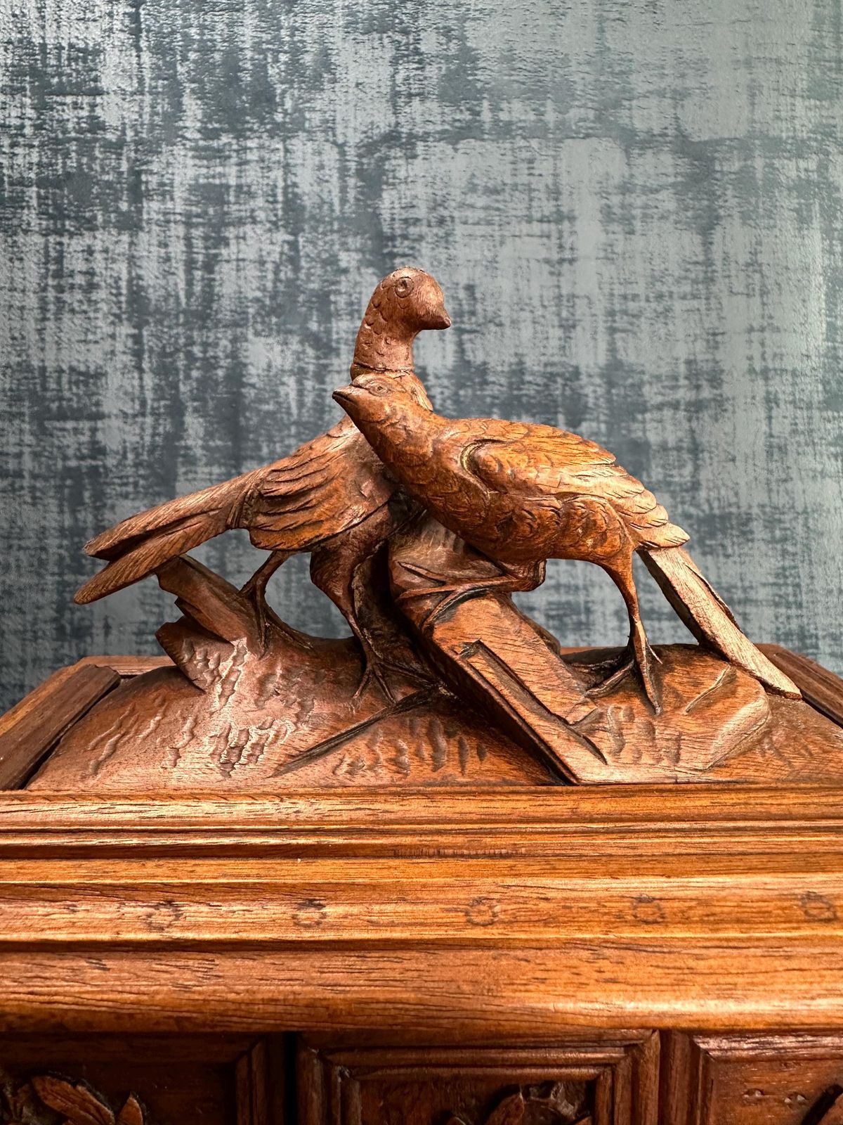 Antique Black Forest Jewelry Casket, Carved Wood Birds Pheasant Box Cabinet, Gift For Her photo 379.0