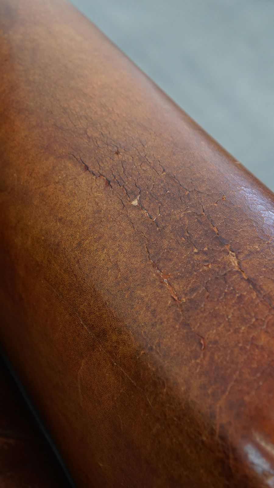 photo buy Stylish Sheepskin Designer Armchair In A Warm Cognac Color With A Finish Of Black Piping And Decorative Studs