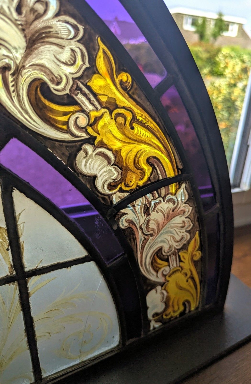 Beautiful 19th C Religious Hand Painted Stained Glass Steel Stand Delivery Available 0110. photo furniture
