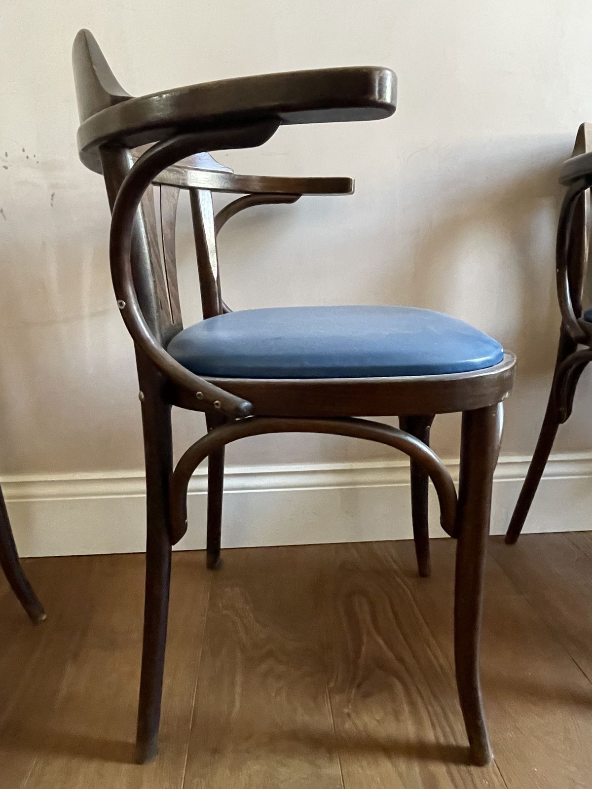 1970's French Fan Back Upholstered Bentwood Dining Arm Chair (Set Of 4) photo furniture