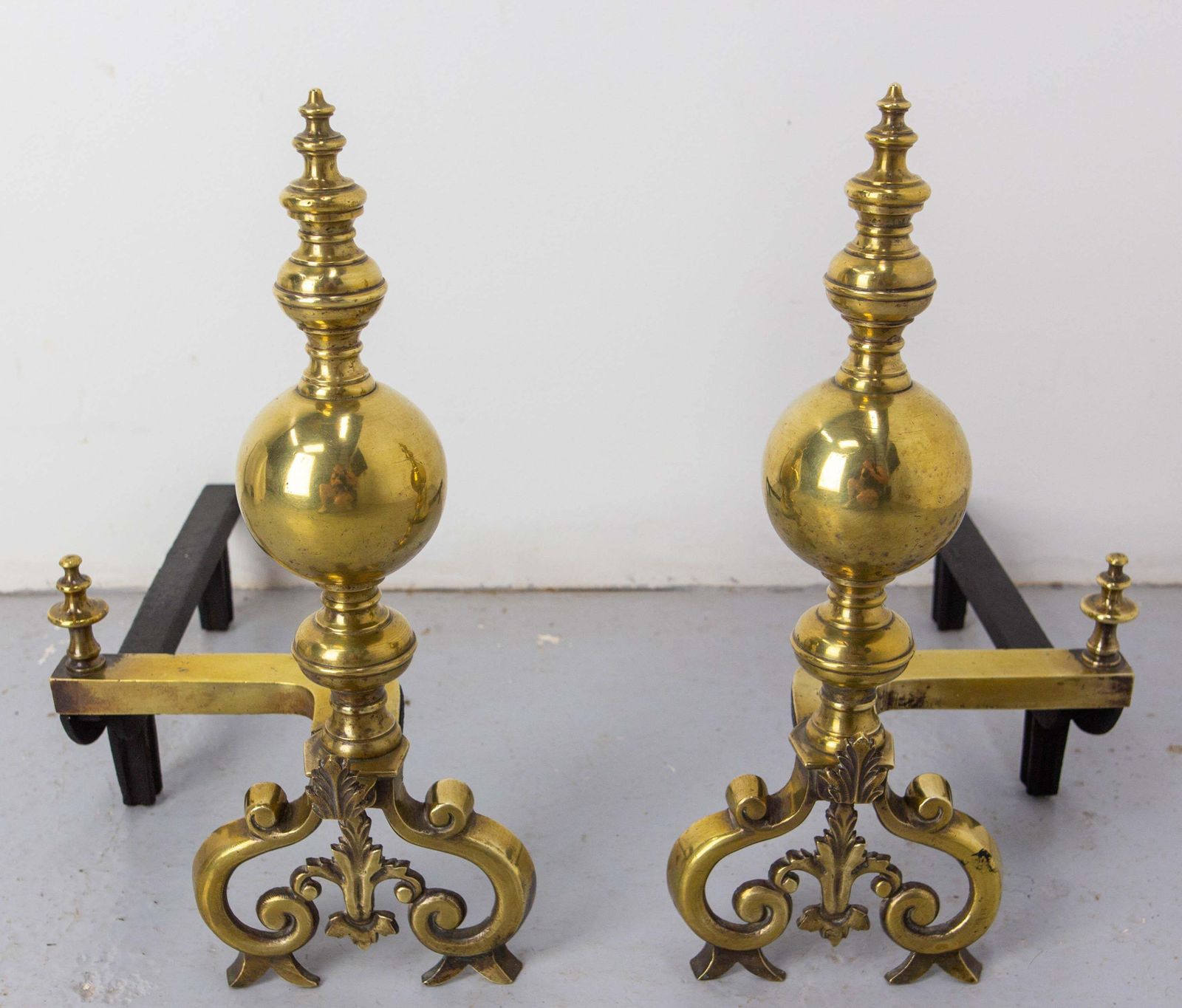Pair Of Brass And Wrought Iron Andirons, France, 18th Century photo furniture