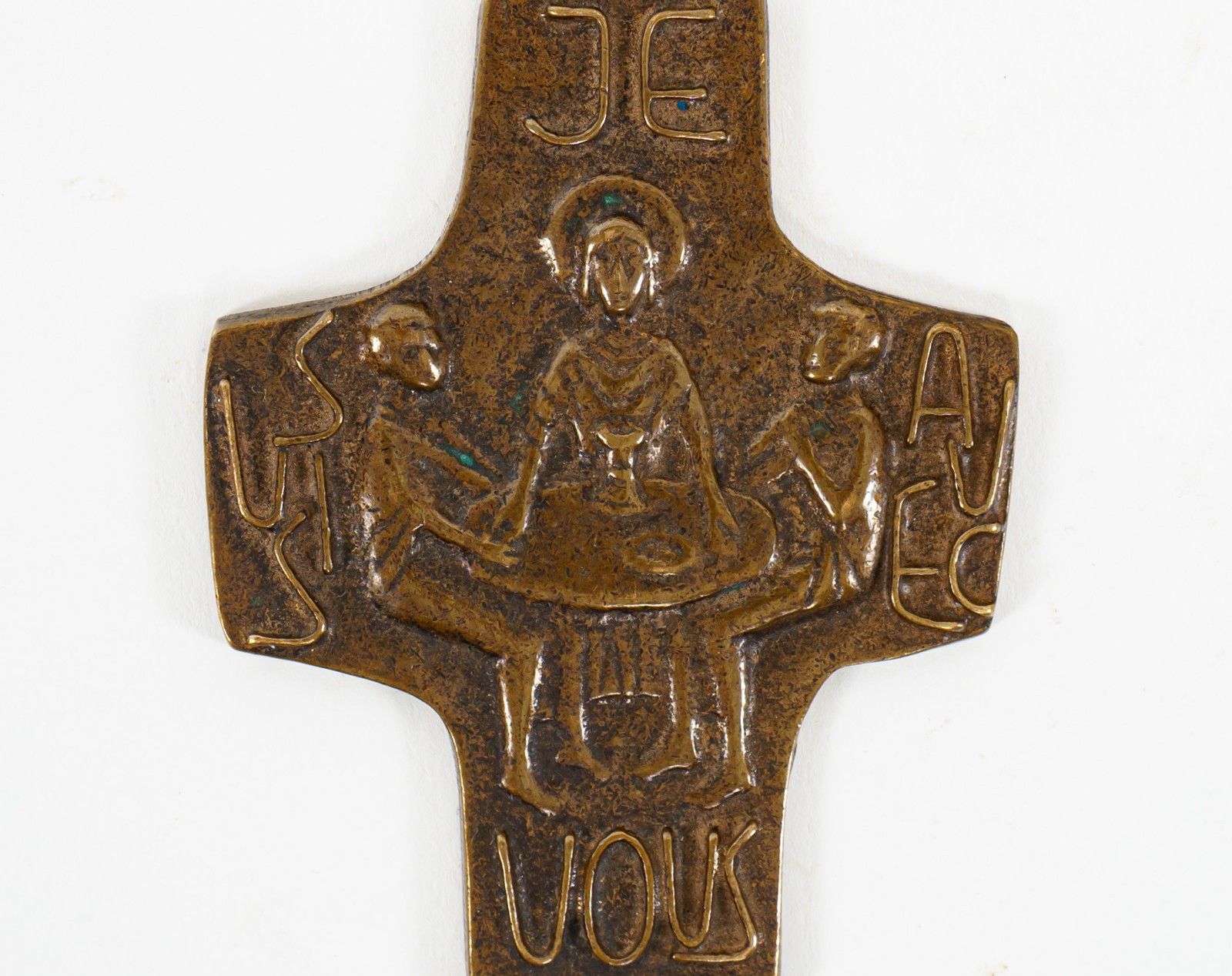 Egino Weinert Small French Brutalist Bronze Wall Hanging Cross Of Last Supper photo for sale