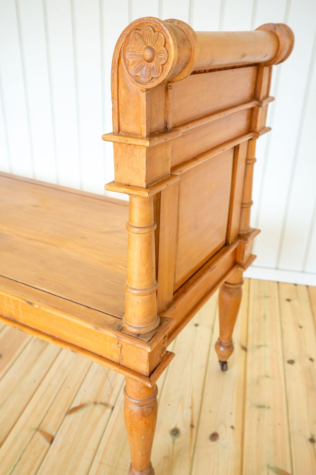 Large Blonde Window Seat Daybed Banquette Benc.H Neoclassical Directoire Empire Antiqu.E Regency Style Stripped Pine photo vintage