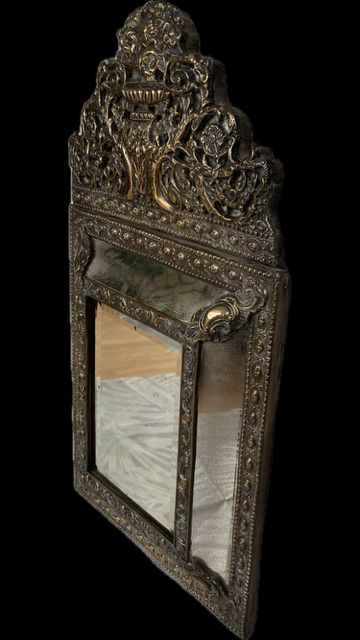 19th Century French Napoleon III Brass Pierced Repousse Cushionmirror photo for sale