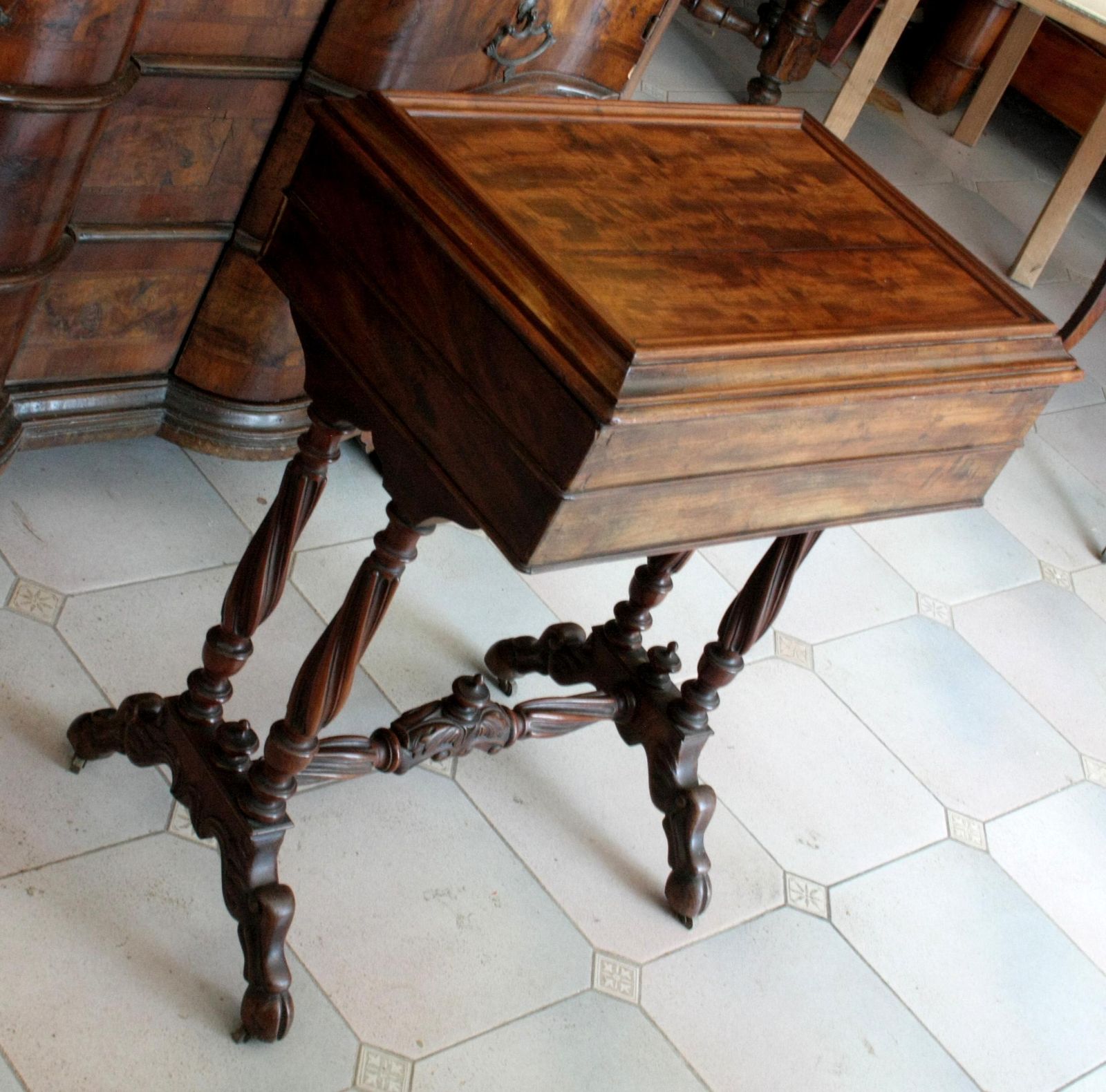 photo for sale Classic French Decor Mahogany Vintage Sewing Desk, Mid 19th Century Vintage Entryway Hallway Cupboard, Elegant Period Decor