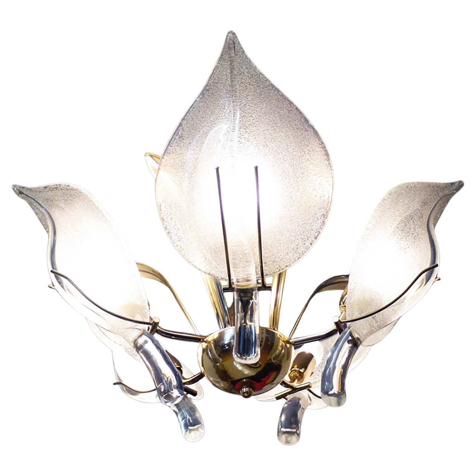 Mid Century Italian Murano Leaf Chandelier Glass & Brass By Archimede Seguso photo Lighting