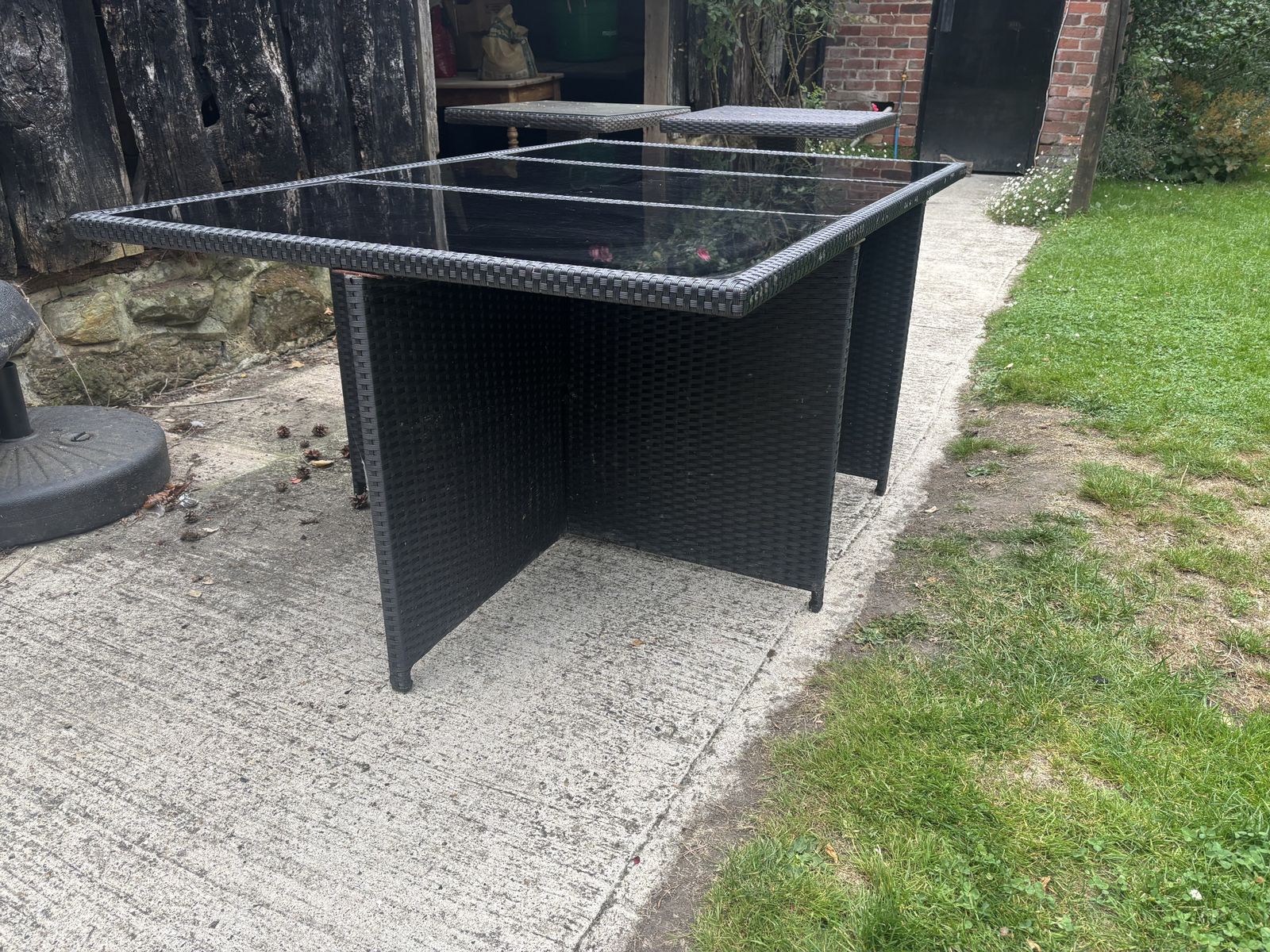 Glass & Rattan Garden Table