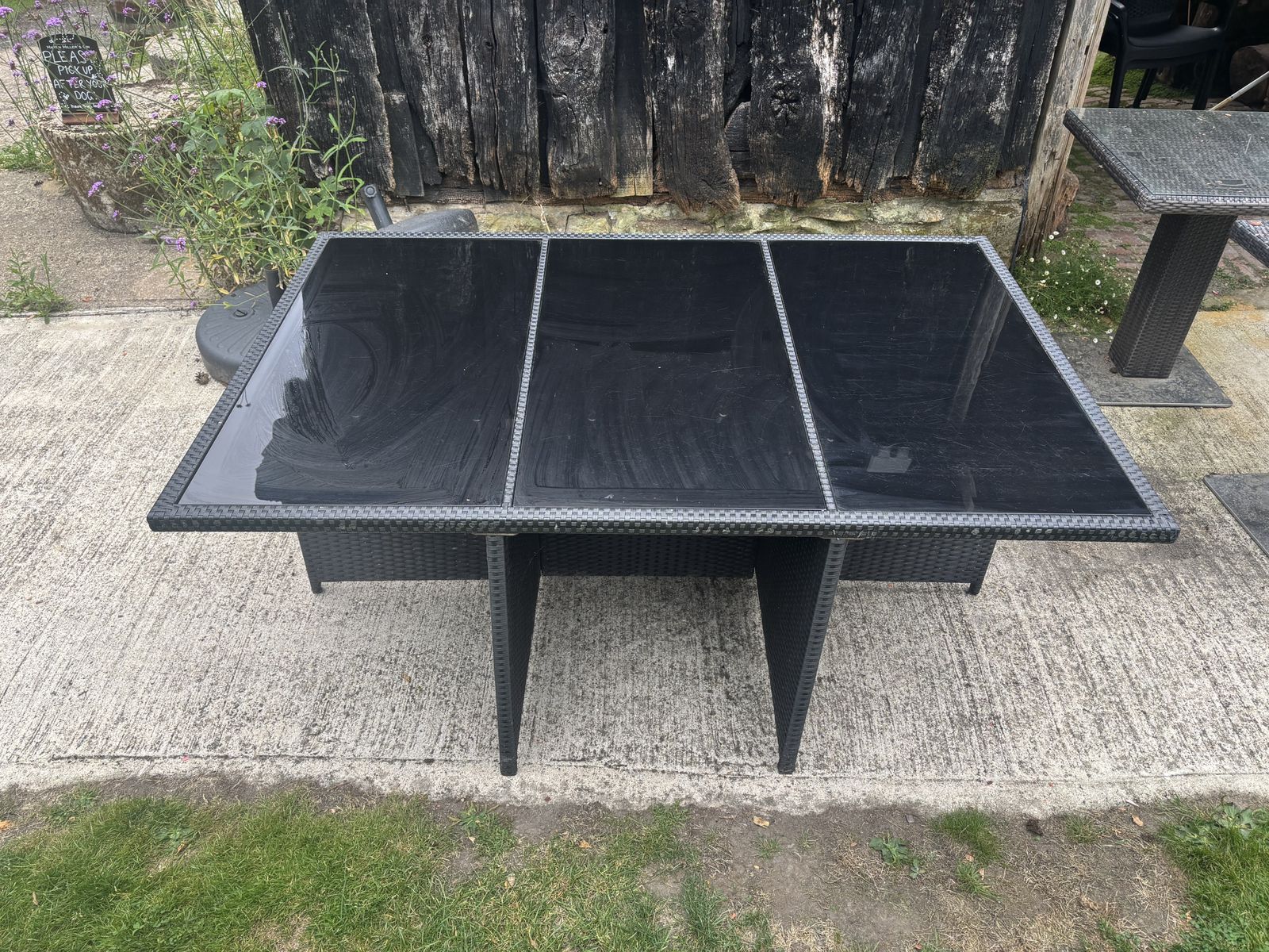 Glass & Rattan Garden Table photo 50.0