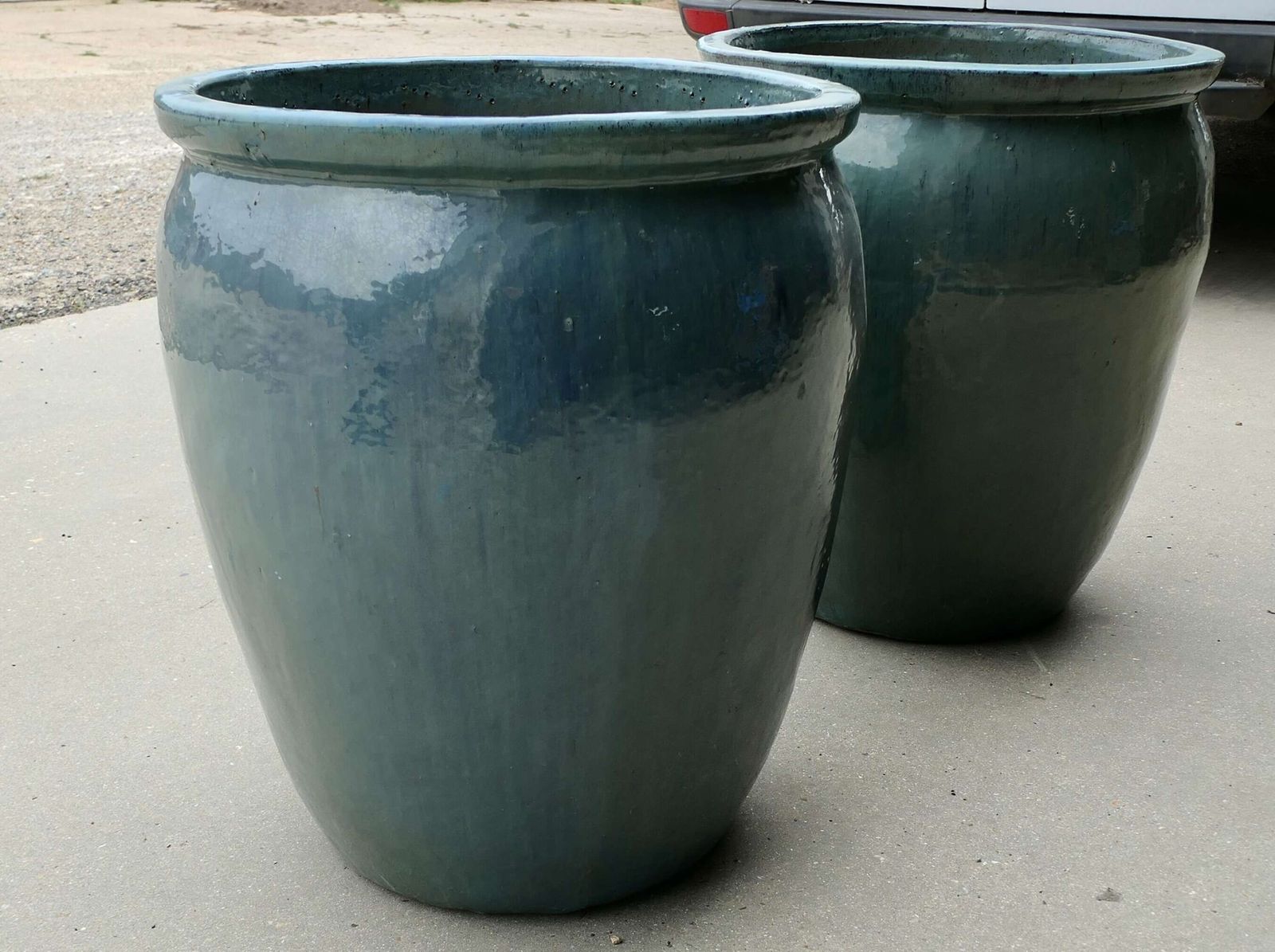 A Pair Of Large French Turquoise Garden Tree Planters photo vinterior