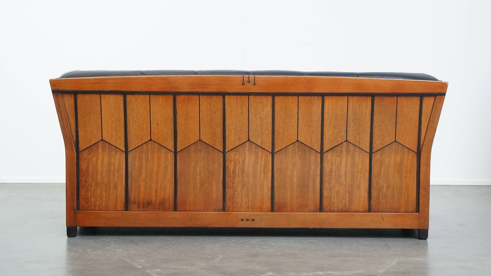 Art Deco 2.5 Seater Leather Design Sofa  With Unique Woodwork photo for sale