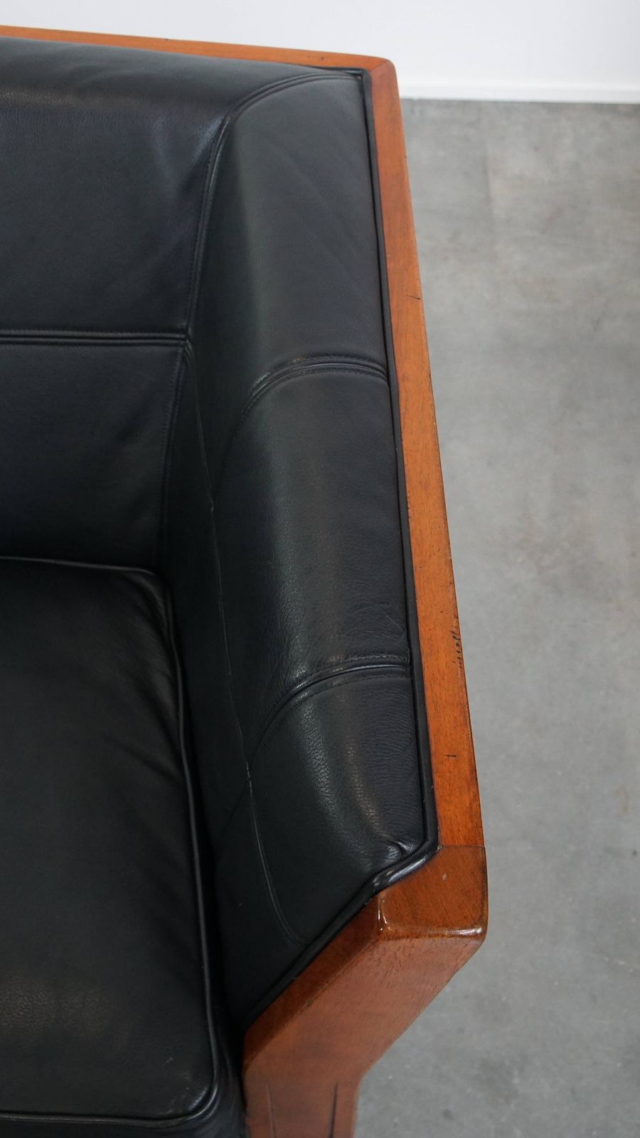 Art Deco 2.5 Seater Leather Design Sofa  With Unique Woodwork photo vintage