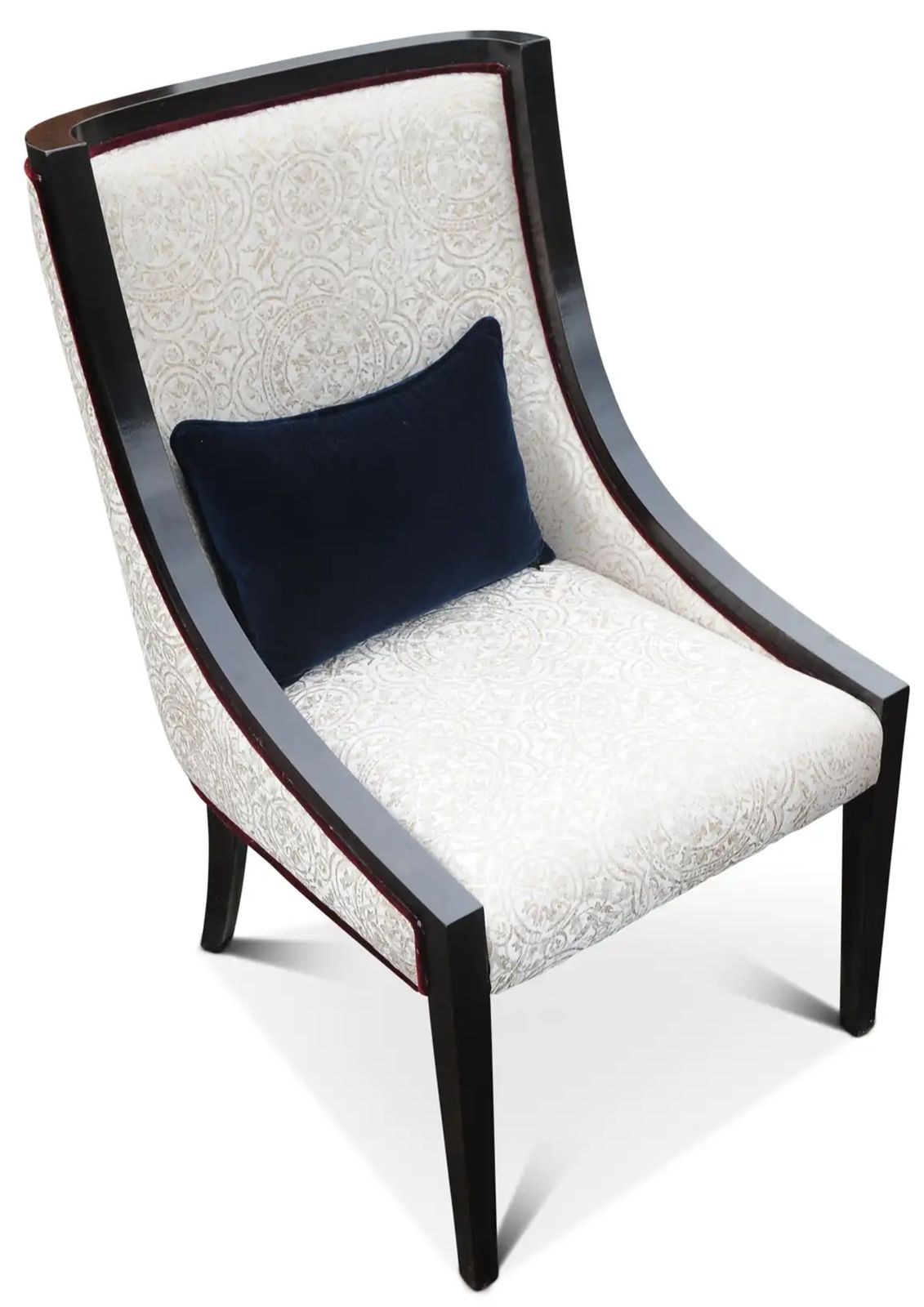 Empire Revival Gondola Dining Chair Finished With An Ebonised Frame, Grey Damask Upholstery & Red Velour Piping Seven Chairs In Stock photo Furniture
