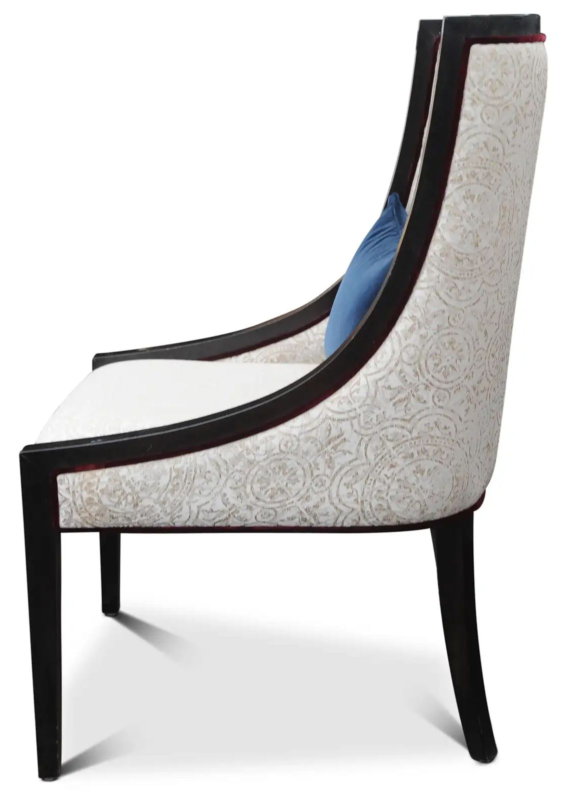 Empire Revival Gondola Dining Chair Finished With An Ebonised Frame, Grey Damask Upholstery & Red Velour Piping Seven Chairs In Stock photo for sale