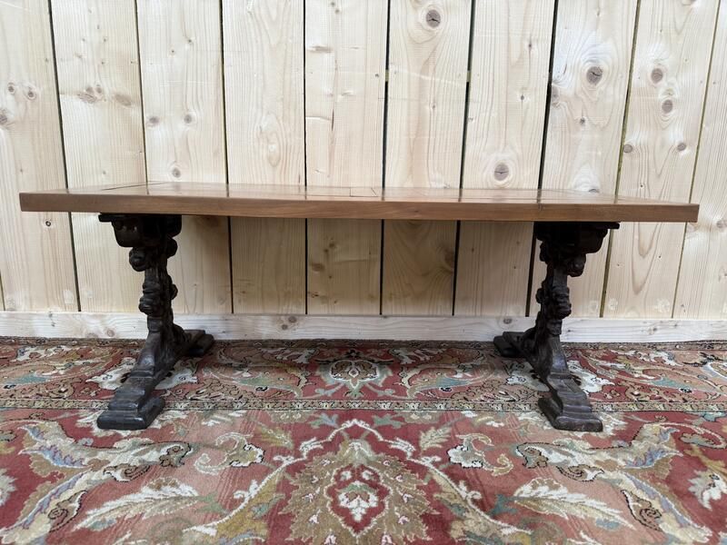 Table Basse Pieds Fonte Et Plateau Bois Parquet photo Garden Furniture