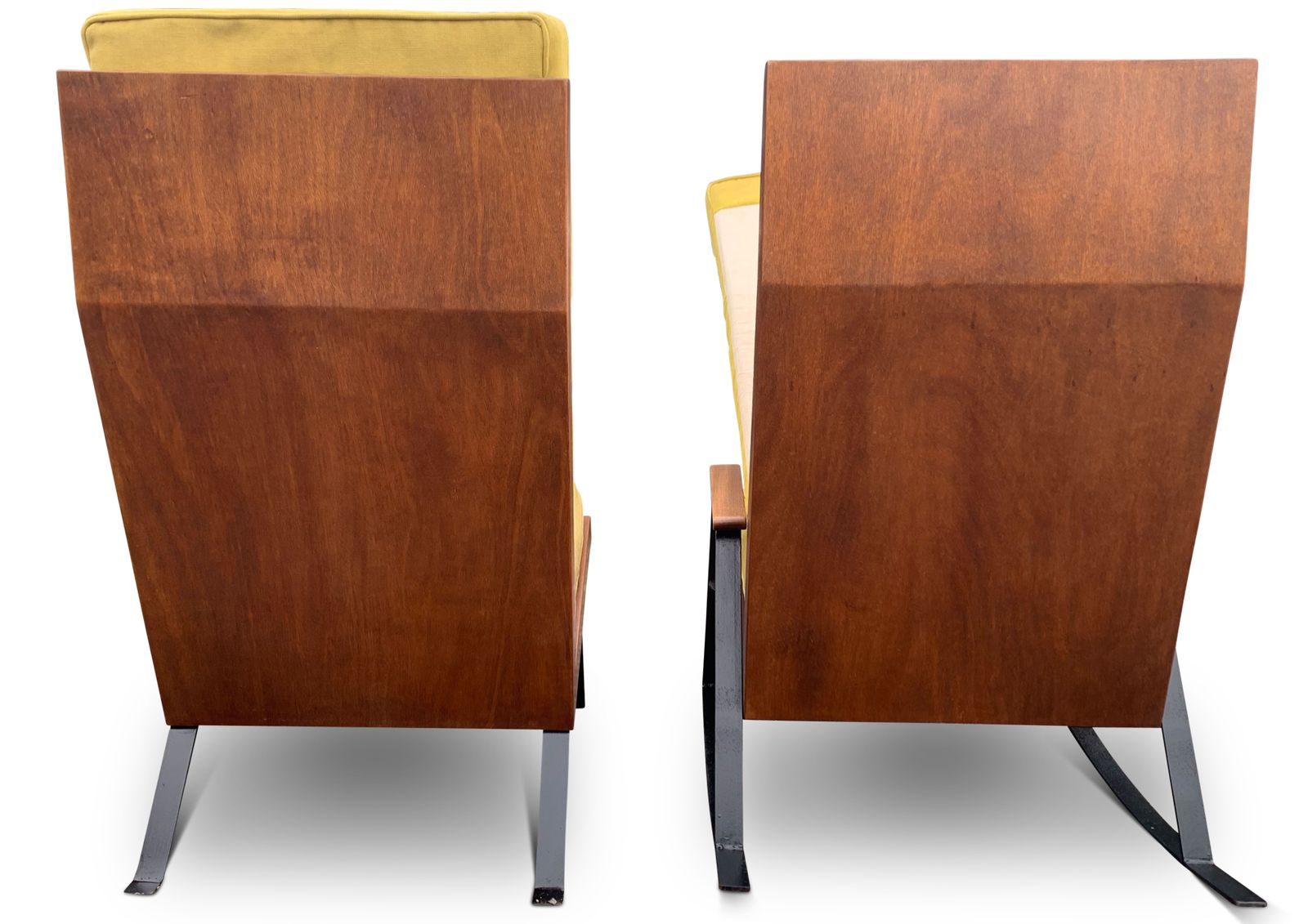 A Rare Pair Of Mid Century Teak & Ebonised Steel Shell Chairs With Upholstered Cushions In The Style Of The Designs Of Gerrit Rietveld & Joseph Andre photo vinterior