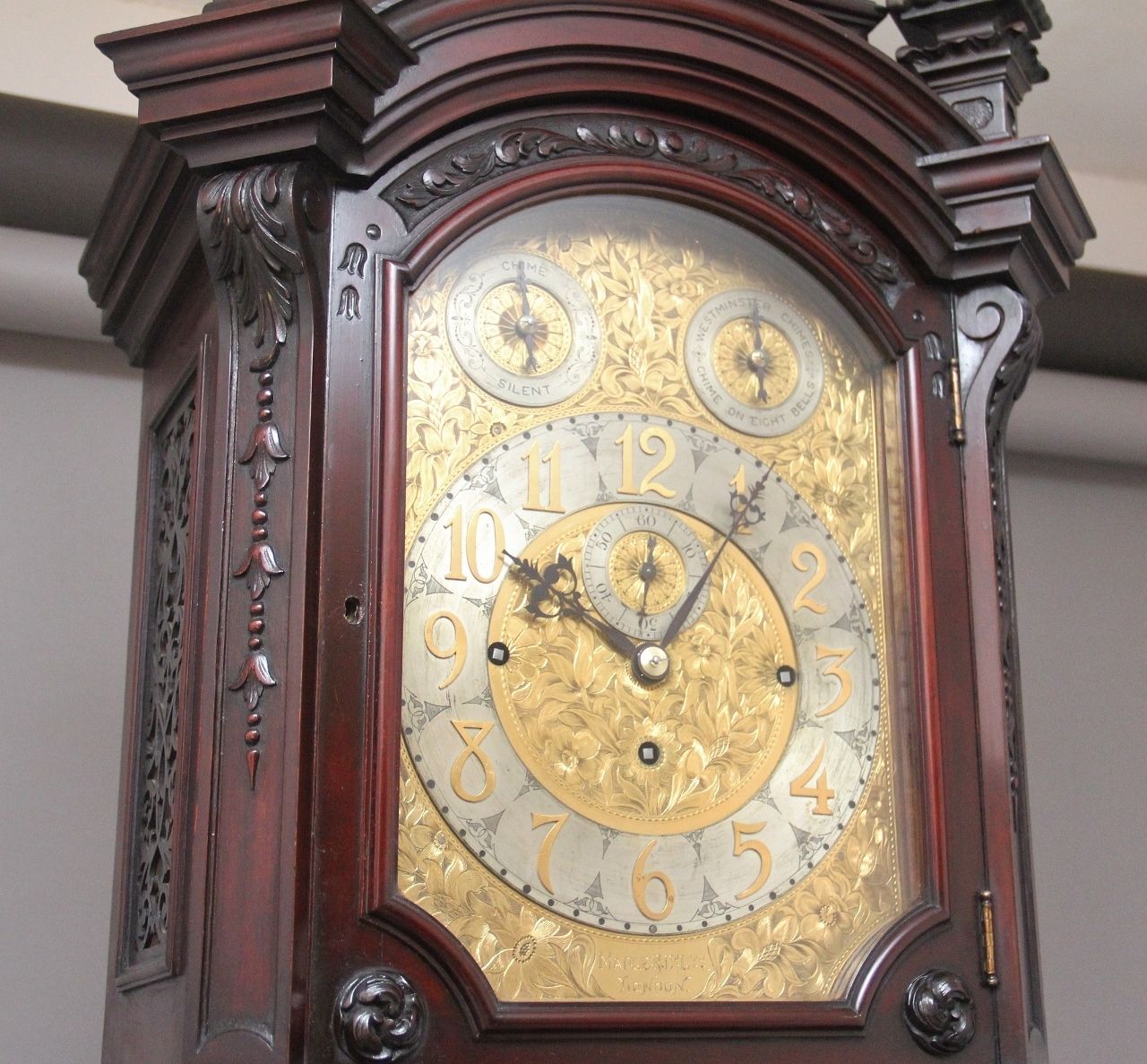 Early 20th Century Carved Mahogany Long Case Clock By Maples & Co Of London photo vinterior