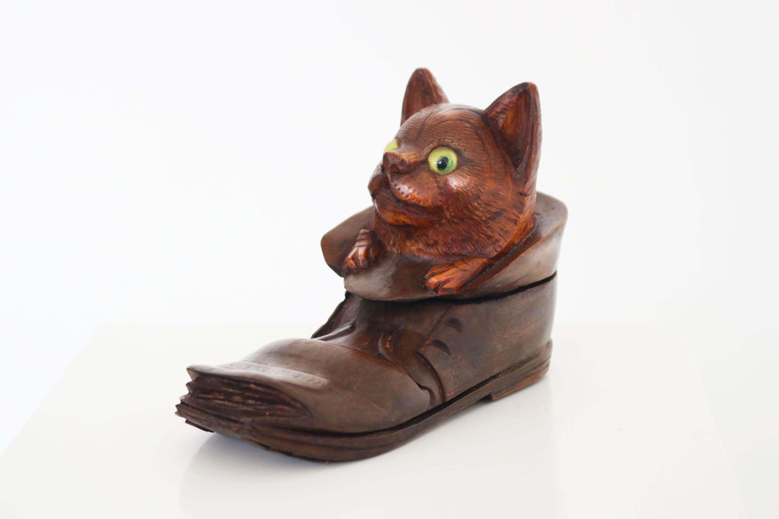Black Forest Inkwell Cat In Boot Swiss Antique 19th Century Hand Carved Glass photo furniture