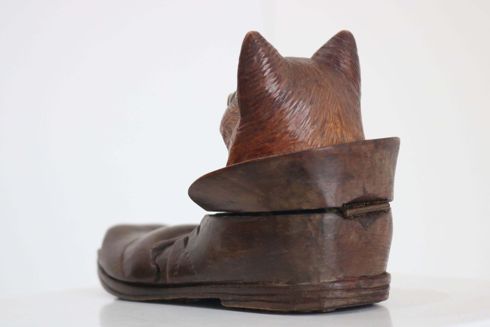 Black Forest Inkwell Cat In Boot Swiss Antique 19th Century Hand Carved Glass photo vintage