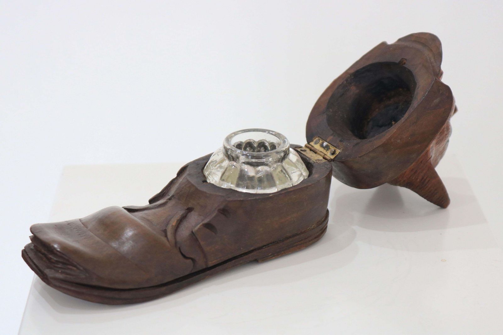 954.0 Black Forest Inkwell Cat In Boot Swiss Antique 19th Century Hand Carved Glass photo