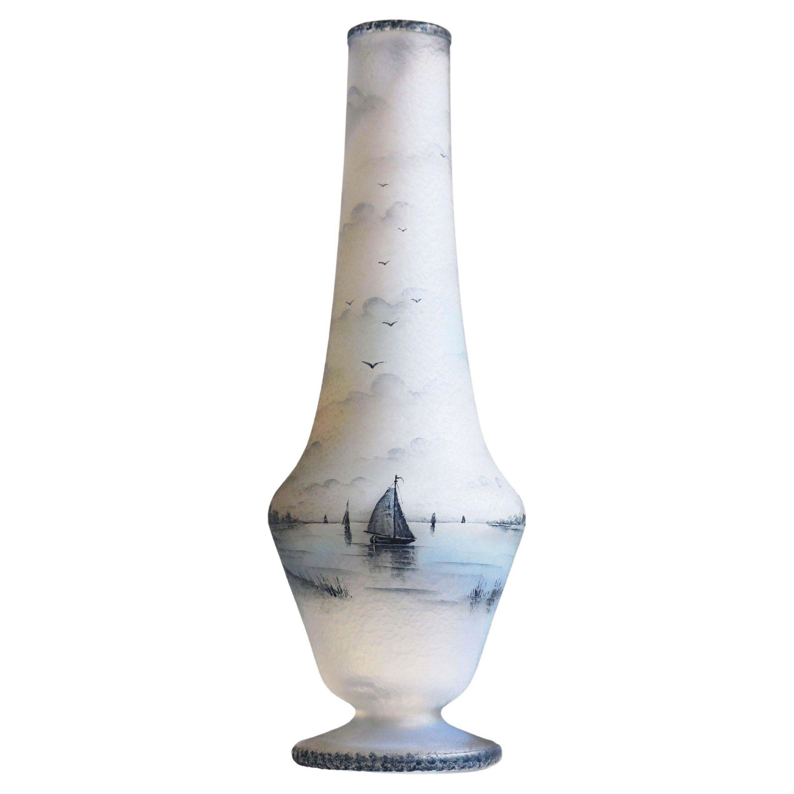 Rare Daum Nancy “Dutch Scene” Vase 1896 France Opalescent Enameled Acid Etched