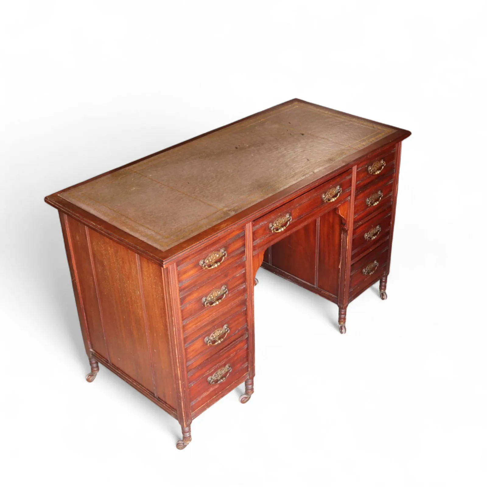 Antique Edwardian Mahogany Leather Top Knee Hole Writing Desk photo furniture