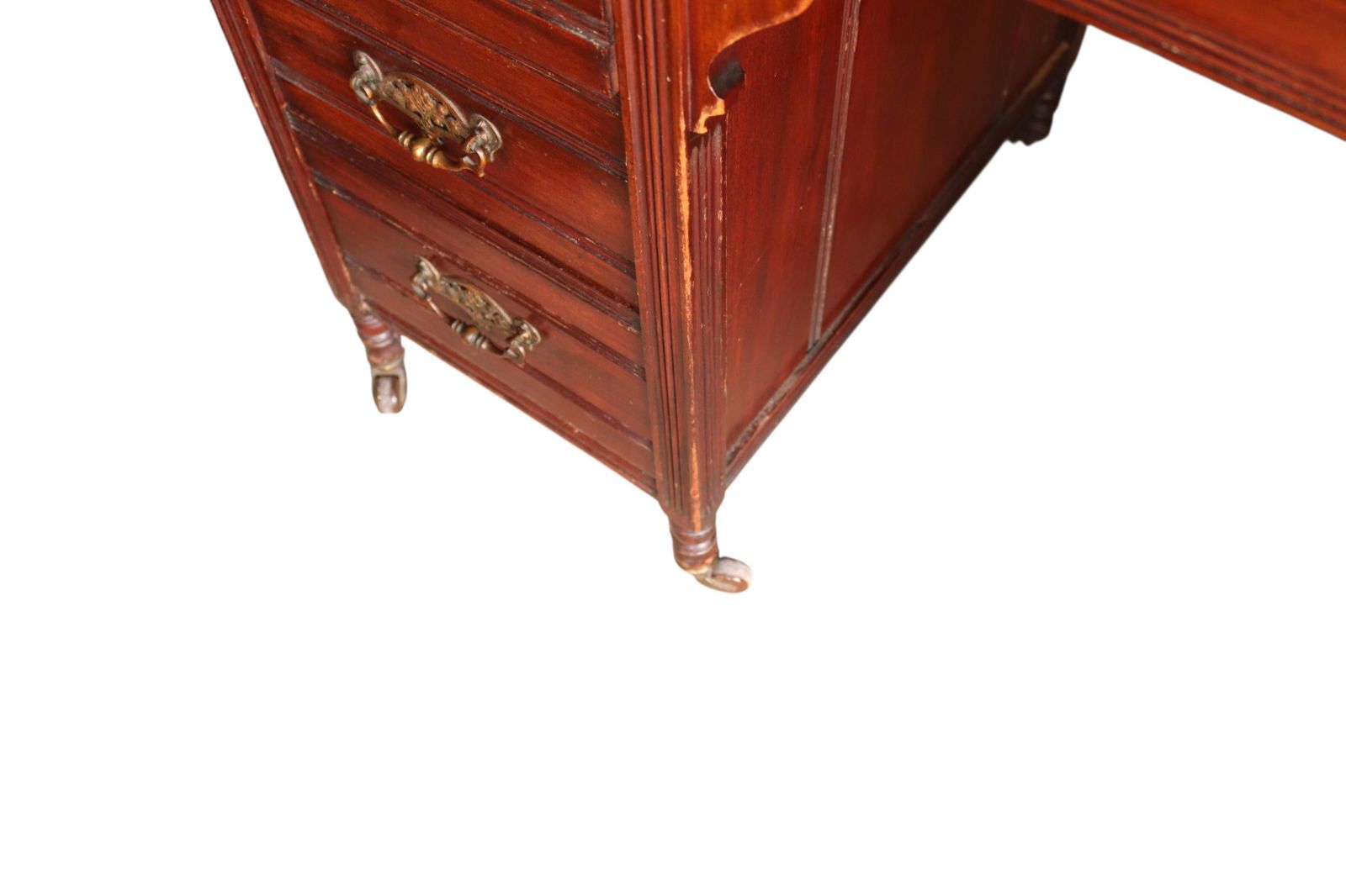 Furniture Antique Edwardian Mahogany Leather Top Knee Hole Writing Desk photo