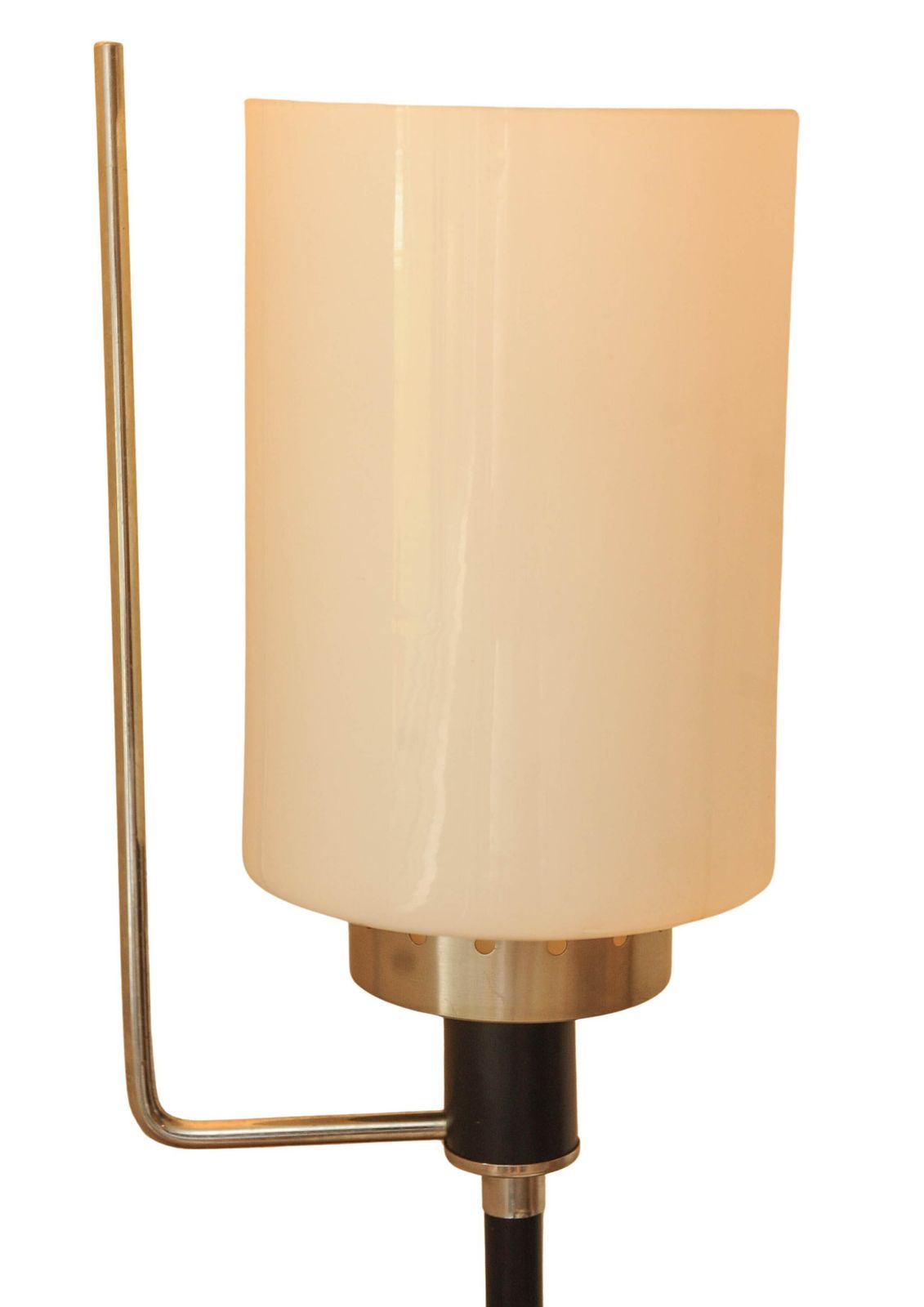 An Innovative Designed Brushed Aluminium & Steel Floor Lamp With A Cylindrical Milk Glass Shade. Perfect For A Lounge Or Office Setting photo buy