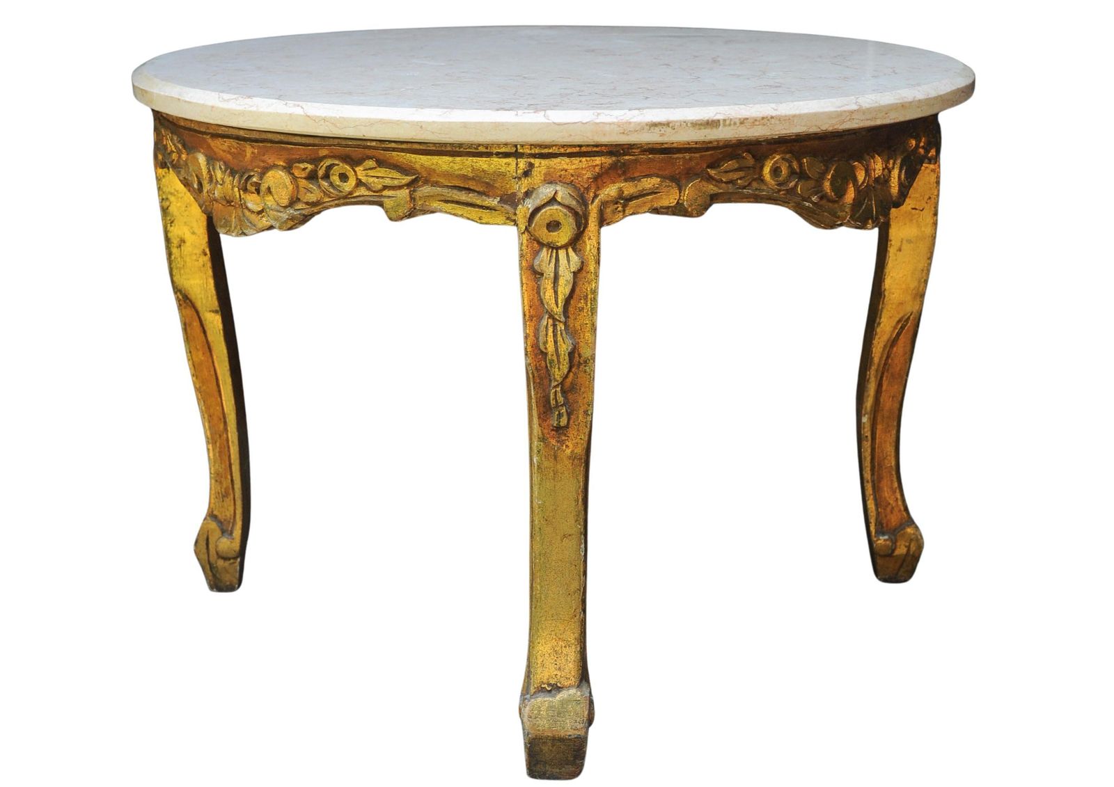 Furniture French 19th Century Giltwood & Veined Marble Topped Circular Salon Table In The Baroque Revival Style photo