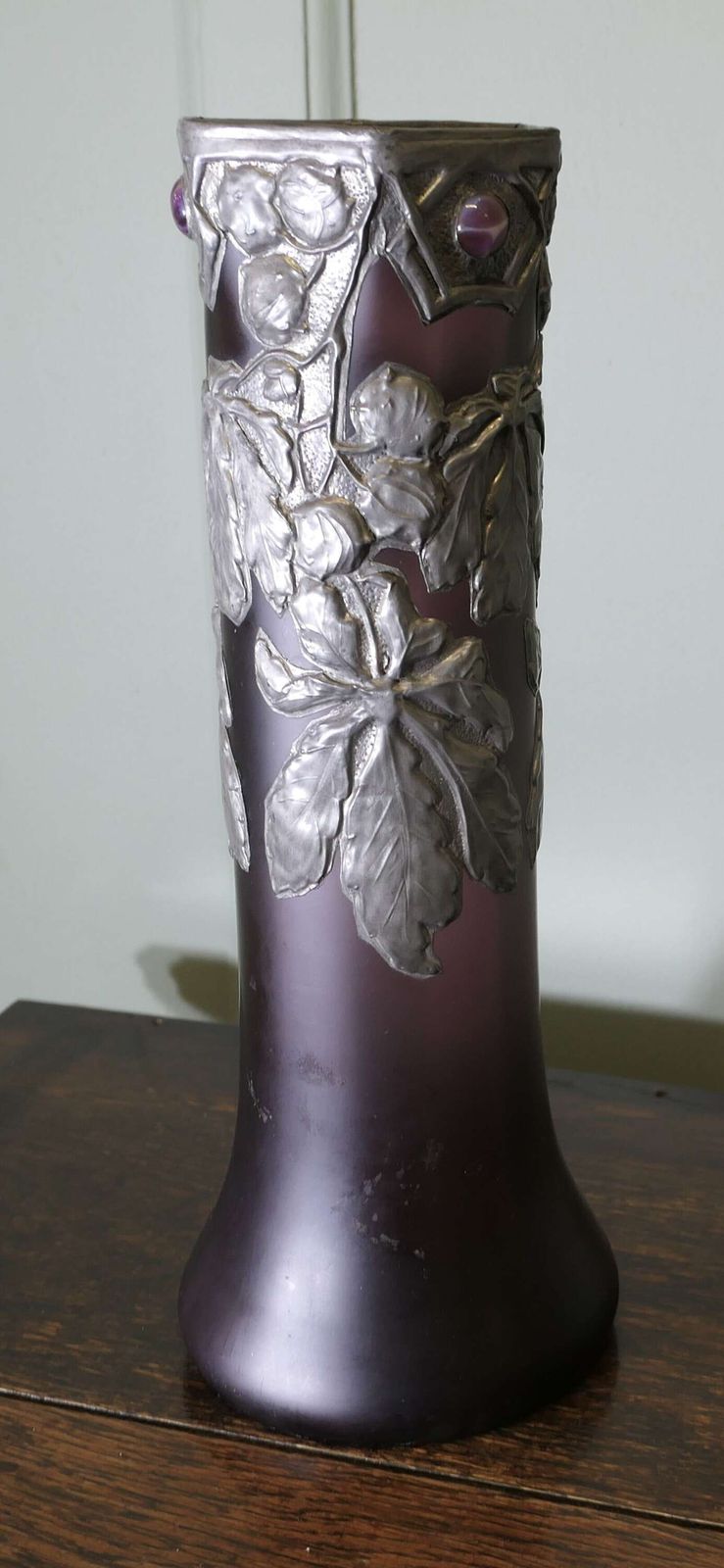 French Art Nouveau Amethyst Vase With Pewter Overlay photo Home Decor