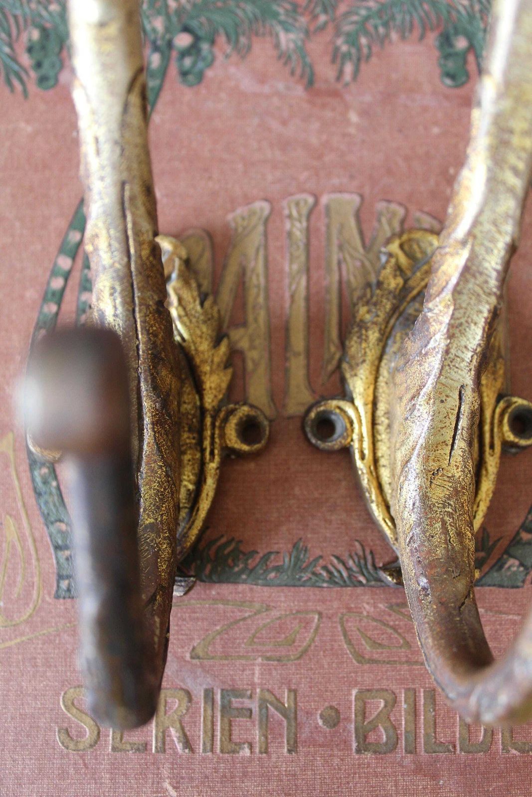 Set Of 2 Large French Antique Bronze Hook, Coat Hook, Clothes Hook, Cast Bronze, Entrance, Pair, Gilt Chateau, Regency Floral Decor photo for sale