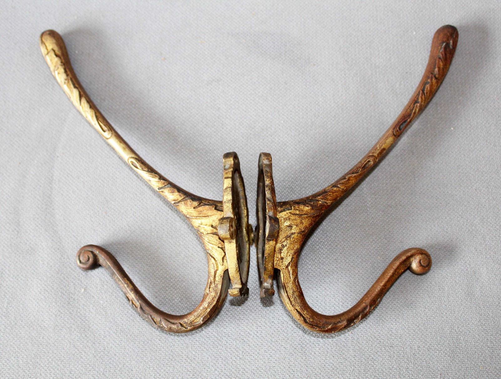 Set Of 2 Large French Antique Bronze Hook, Coat Hook, Clothes Hook, Cast Bronze, Entrance, Pair, Gilt Chateau, Regency Floral Decor photo Furniture