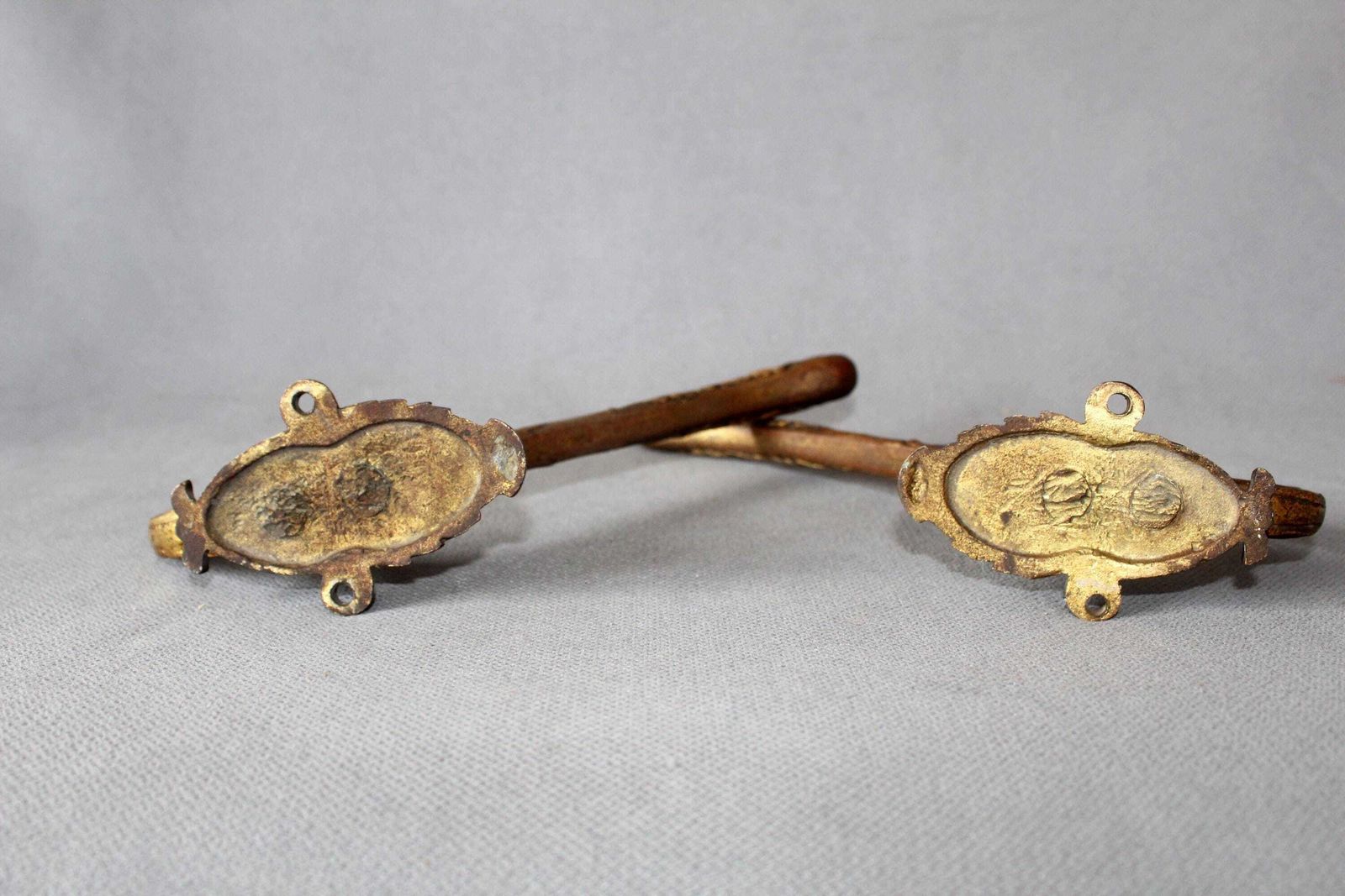 Set Van 2 Grote Franse Antieke Bronzen Kapstokken – Gegoten Brons, Dubbele Haak, Verguld, Regency Floraal Decor photo vinterior
