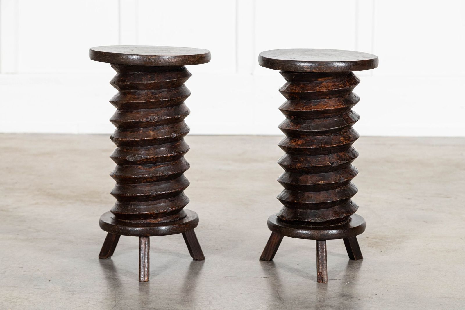Furniture Pair French Elm Corkscrew Side Tables/Plant/Sculpture Stands photo