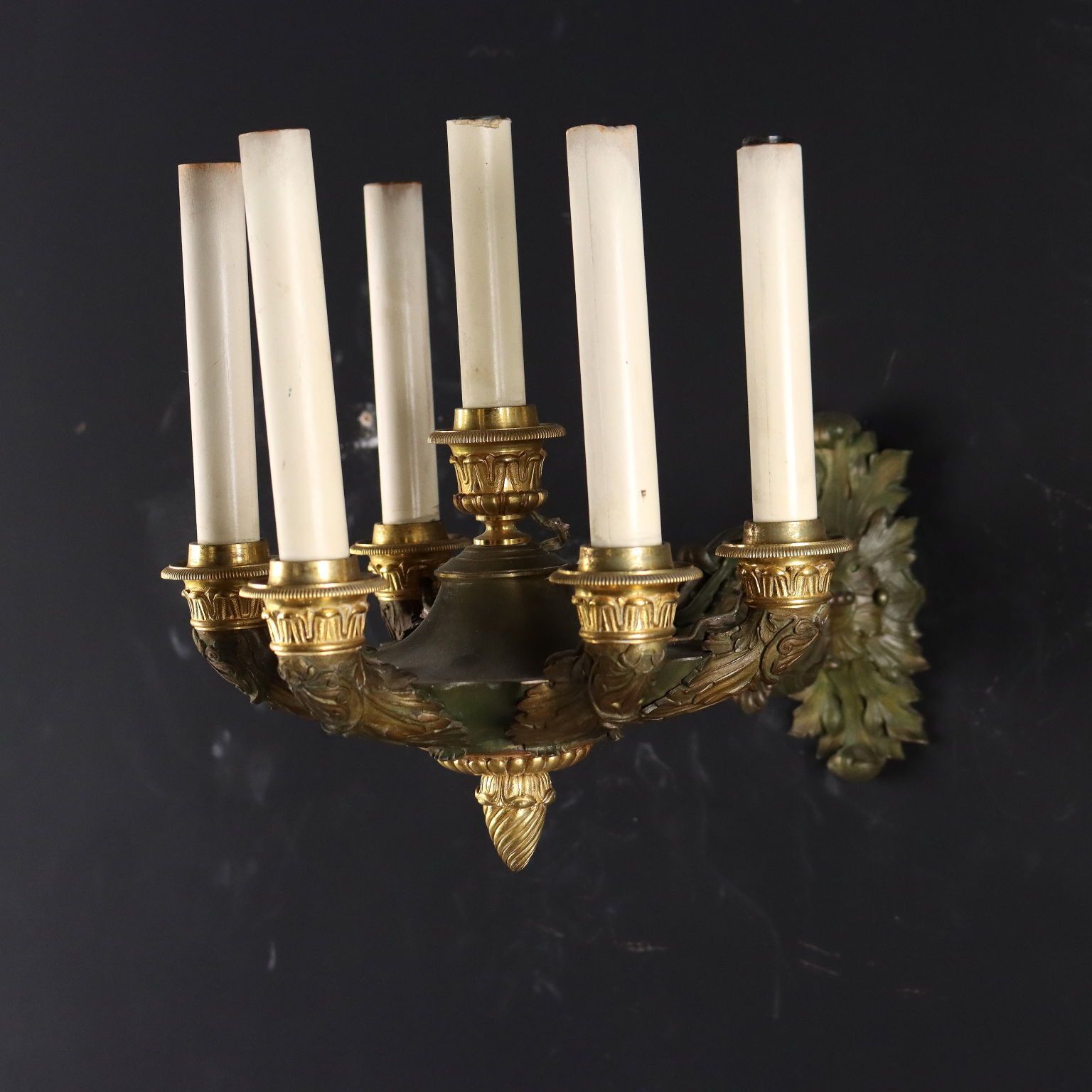 Pair Of Wall Lamps Empire Style Burnished Bronze Italy XX Century photo for sale