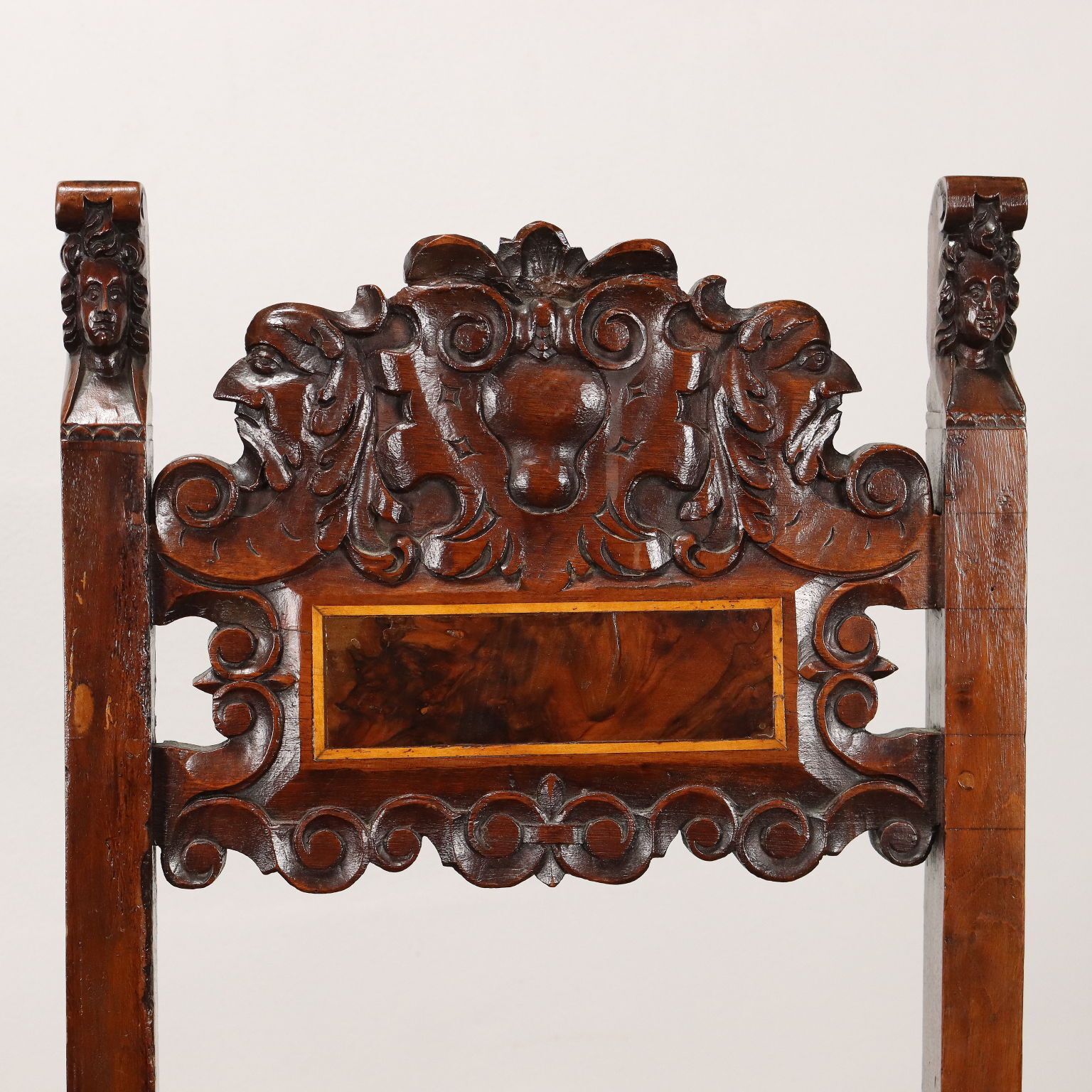 Pair Of Baroque High Chairs Walnut Italy XVIII Century photo for sale
