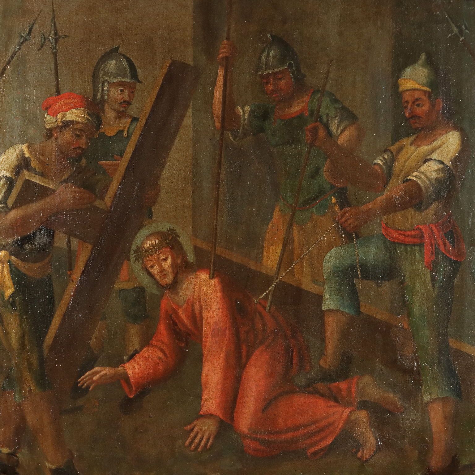 The Way Of The Cross Antique Painting Oil On Canvas XVII XVIII Century photo for sale