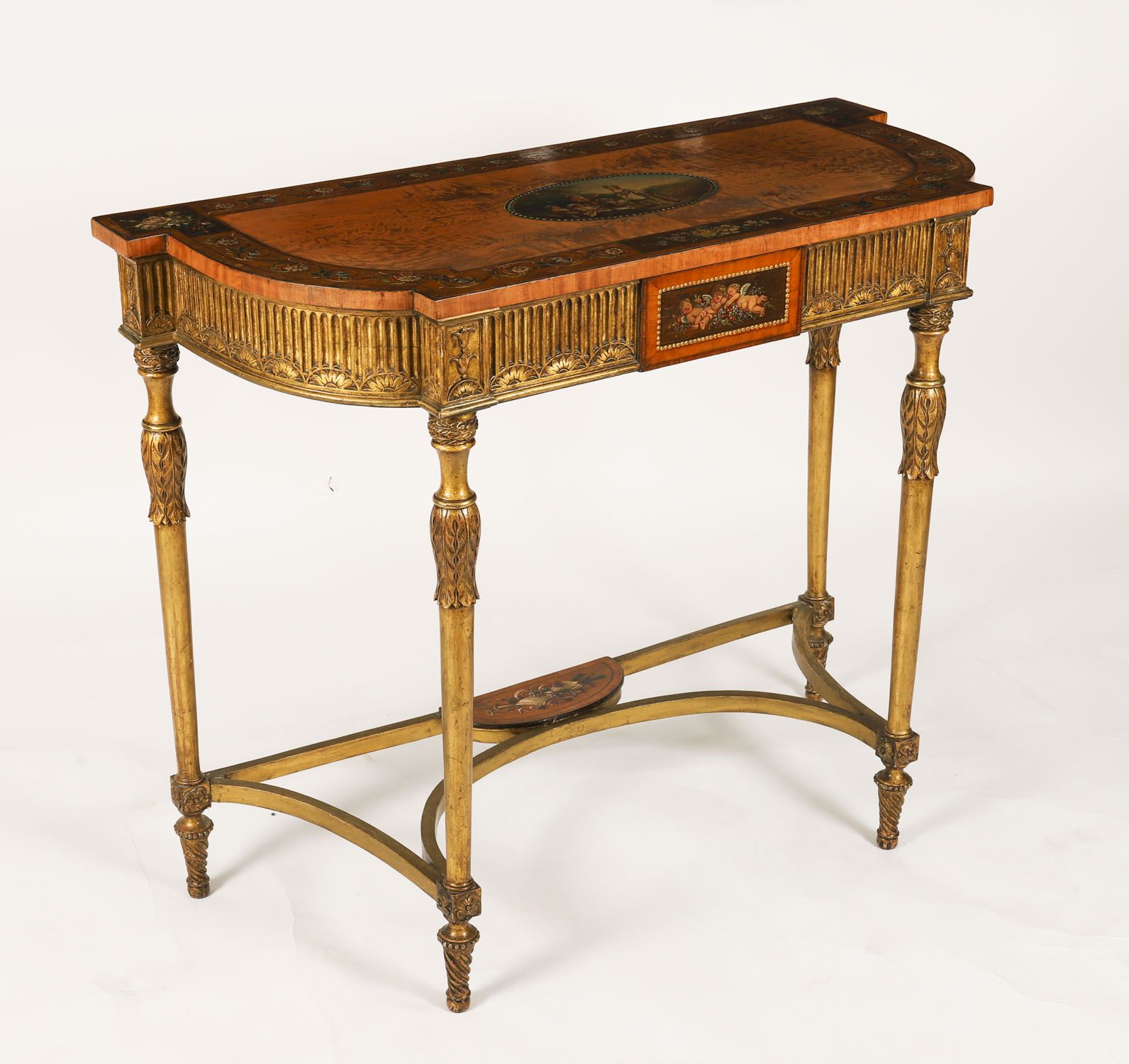Antique George III Satin Wood Painted Demi Lune Console 18th C
