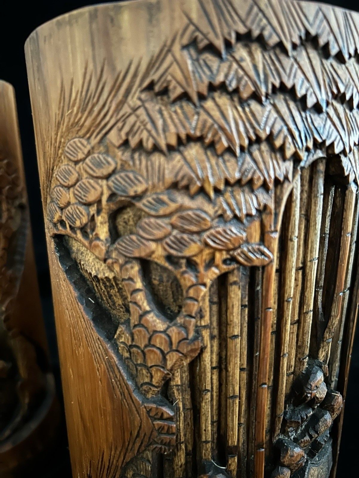 photo buy A Pair Large  Antique Carved Bamboo Chinese Brush Pots