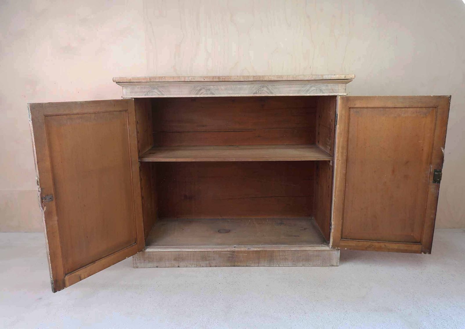 photo furniture Small Antique Bleached Side Cabinet With Gothic Arch Door Panels. C.1820