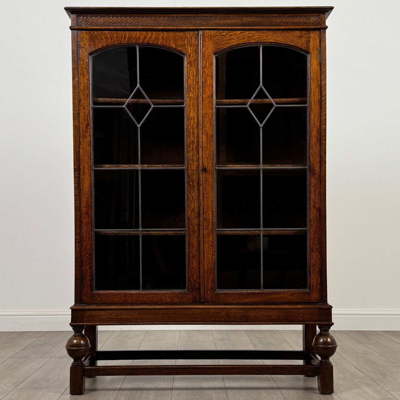 Antique 20th Century Glazed Display Cabinet In Oak photo furniture
