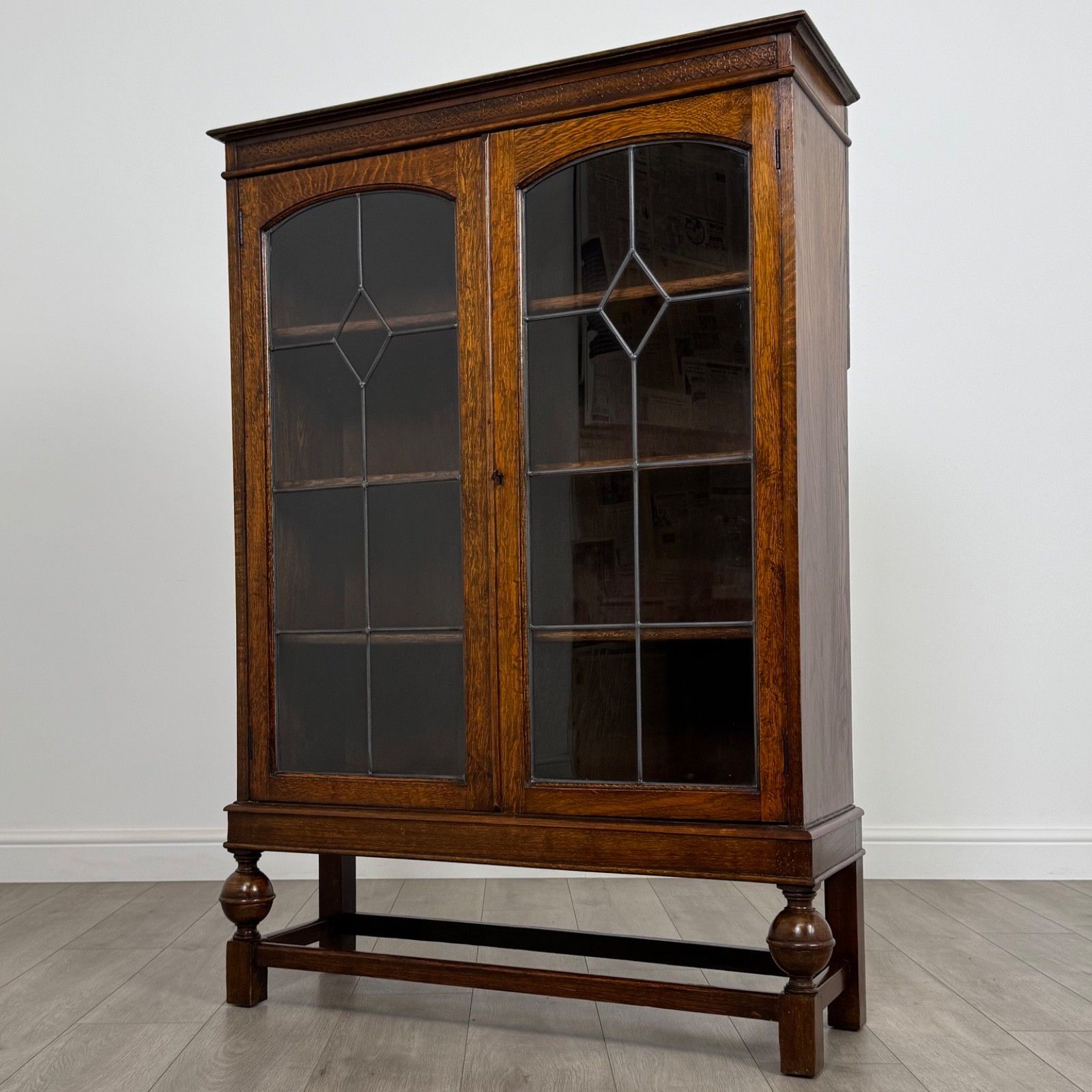 Antique 20th Century Glazed Display Cabinet In Oak photo Furniture