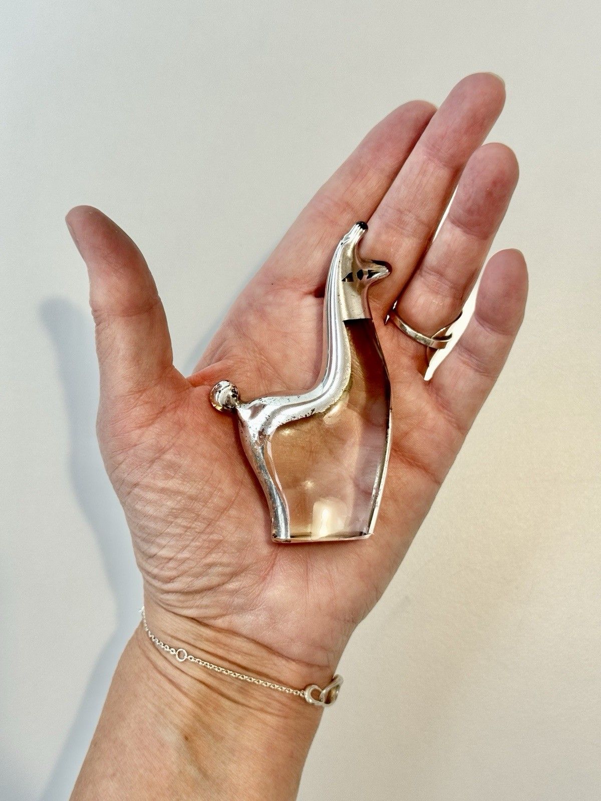 Set Of 3 Seclen Artesanos Peru Art Blown Glass Llama Figurines W/ Silver Overlay photo for sale
