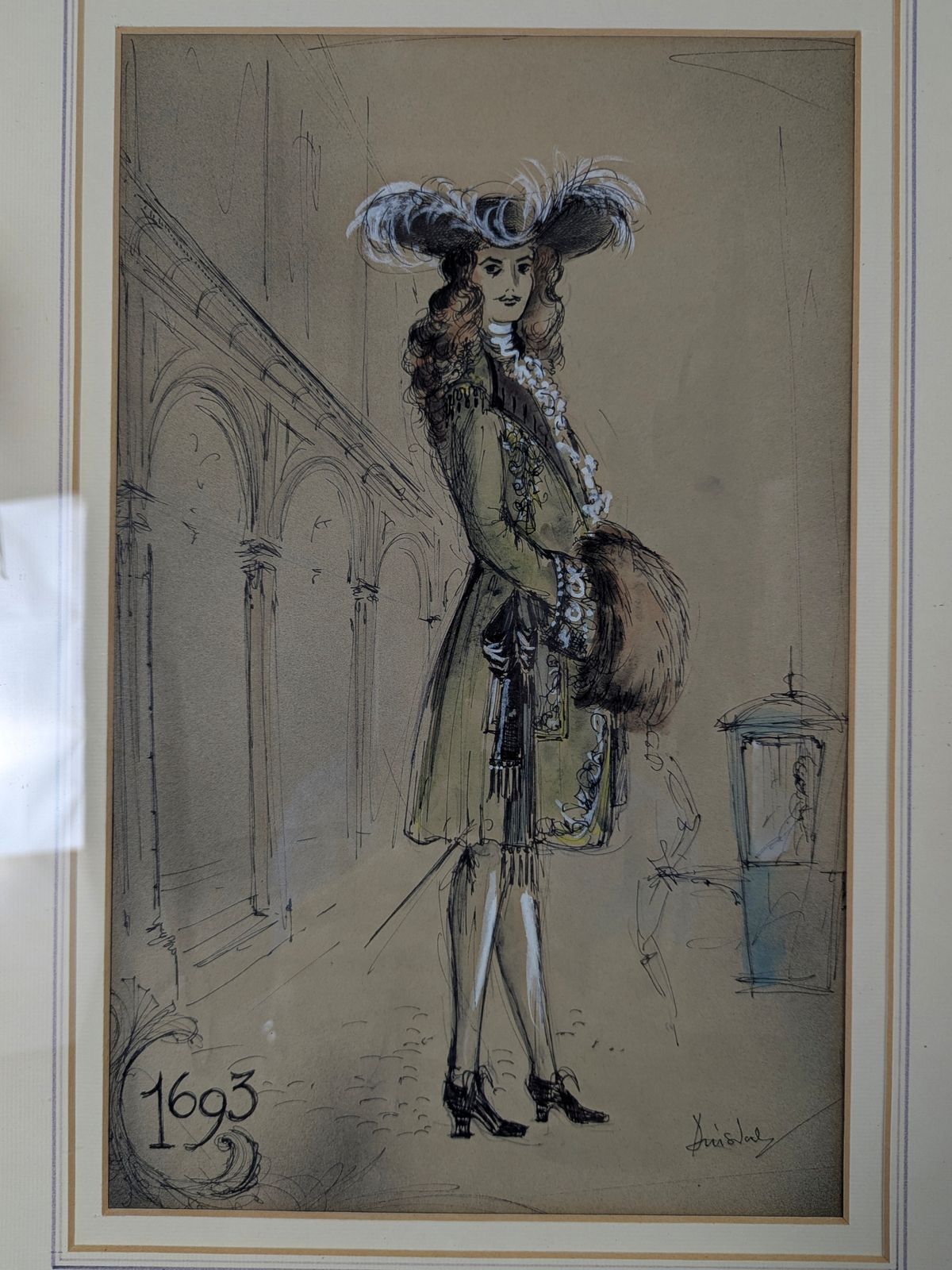 Set Of Four Pen And Watercolour Costume Sketches photo vintage