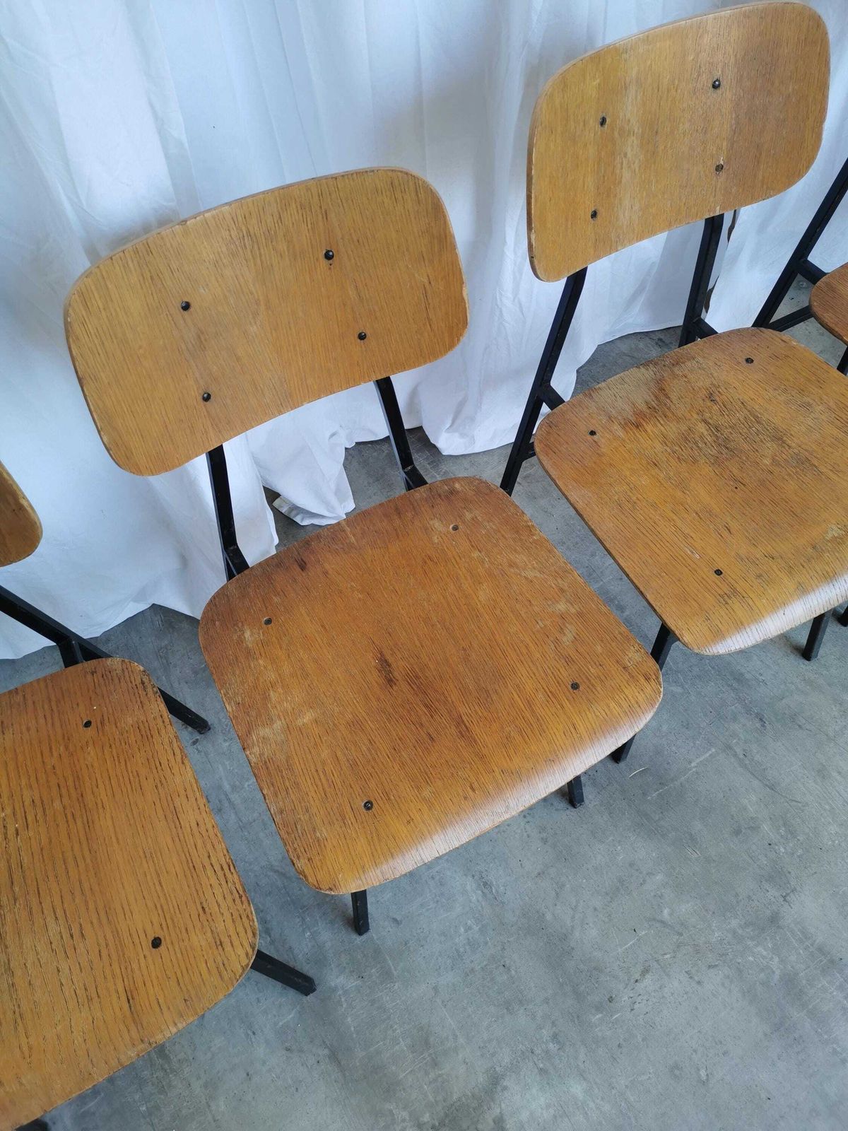 photo furniture Set Of 7 Vintage School Chairs By Stol Kamnik / 1970s Yugoslavia / Mid Century Wooden And Metal Chairs / Retro Industrial Seating