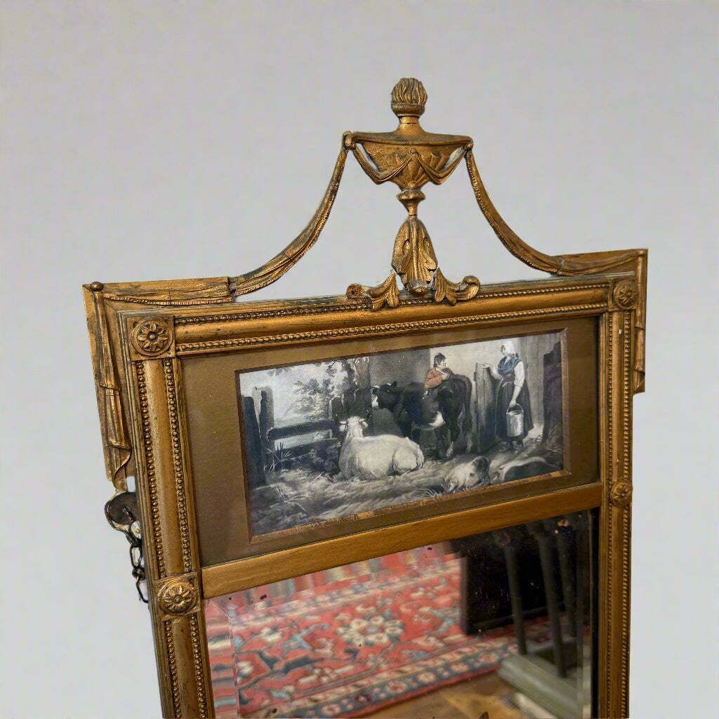 19th Century Pier Mirror With Original Aged Glass And Eglomise Painting Of A Dairy Scene photo furniture